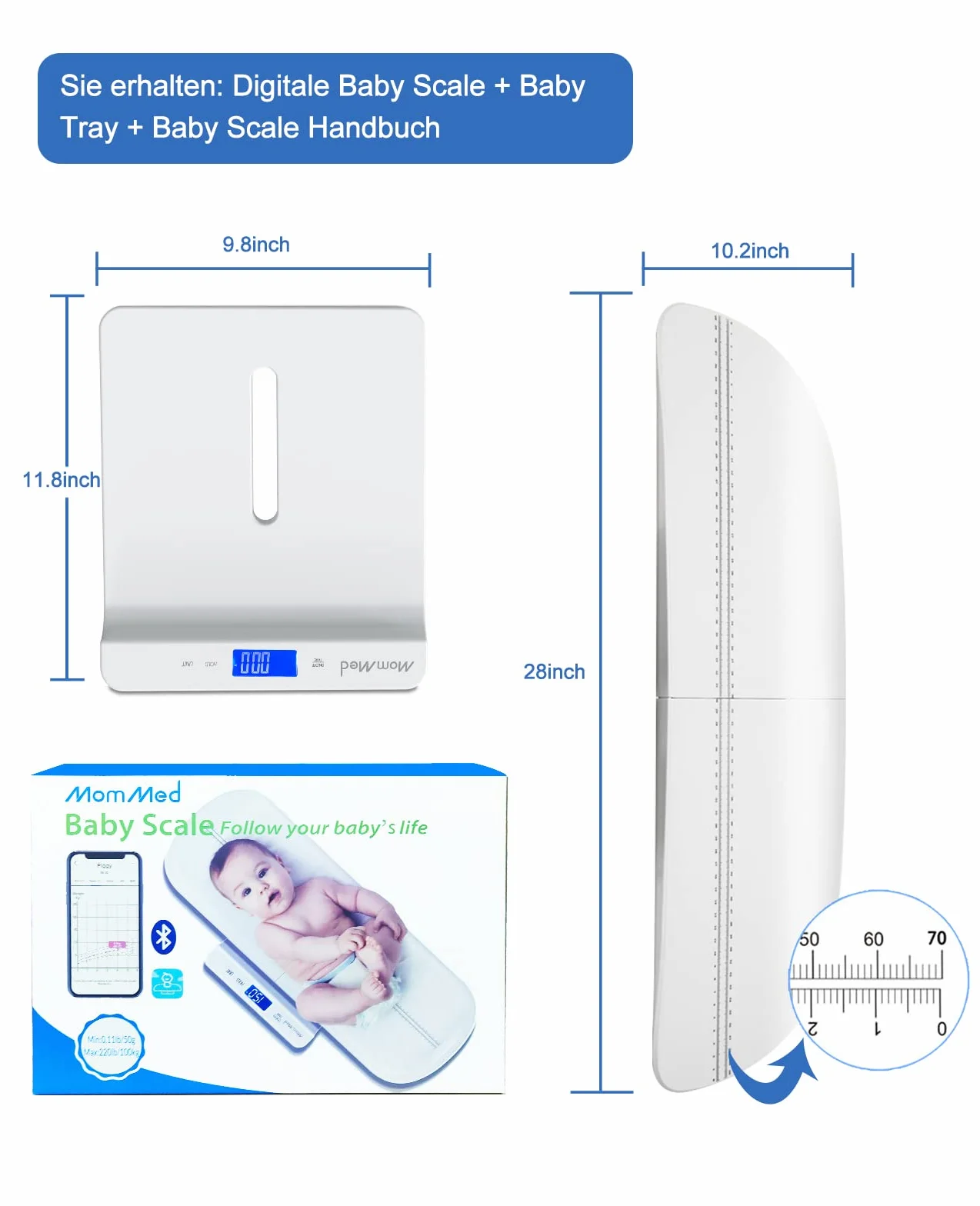 Bilancia digitale Bluetooth per bambini e animali domestici, libbre e once, con app Baby Fit