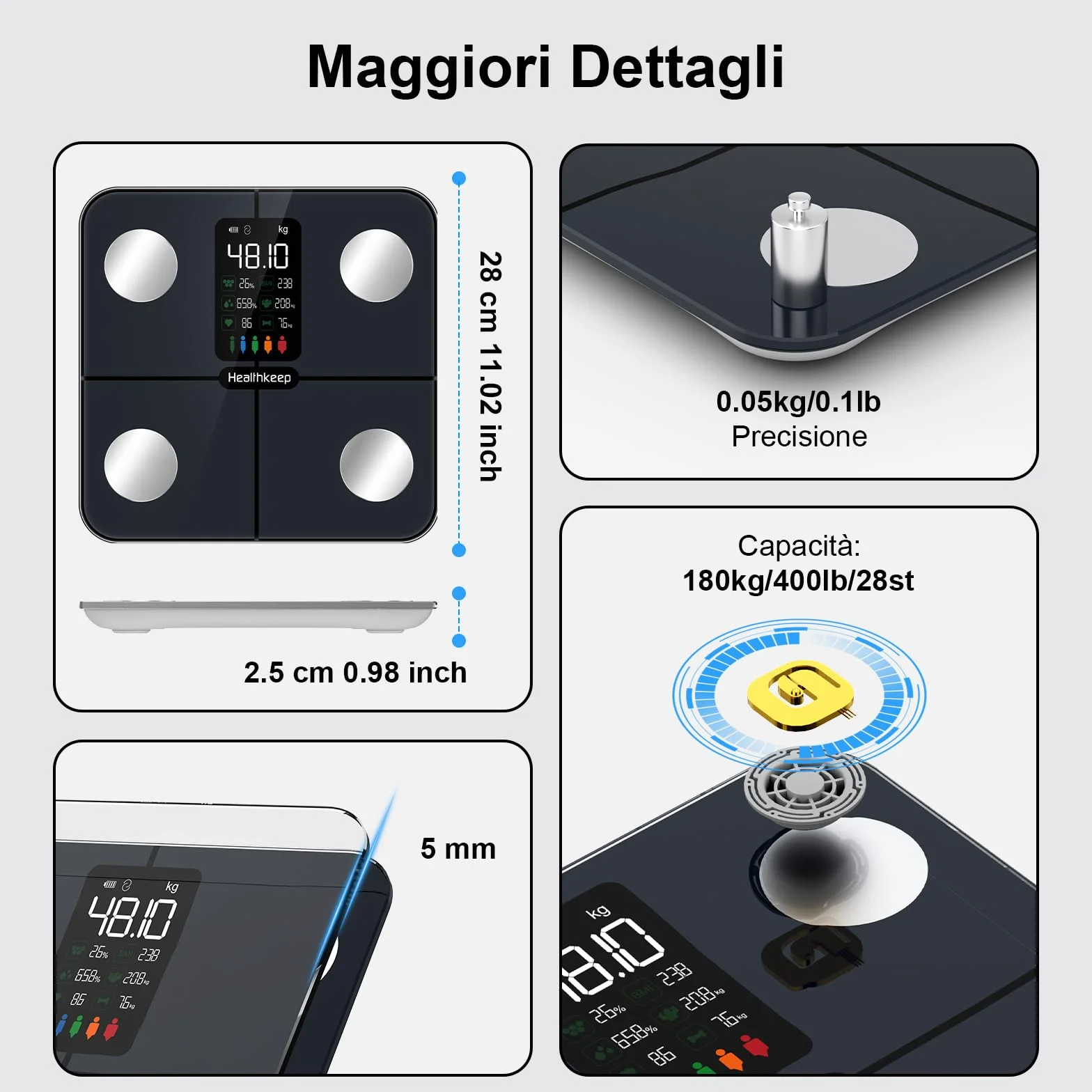 Bilancia Pesapersone Digitale Bluetooth di Precisione con BMI