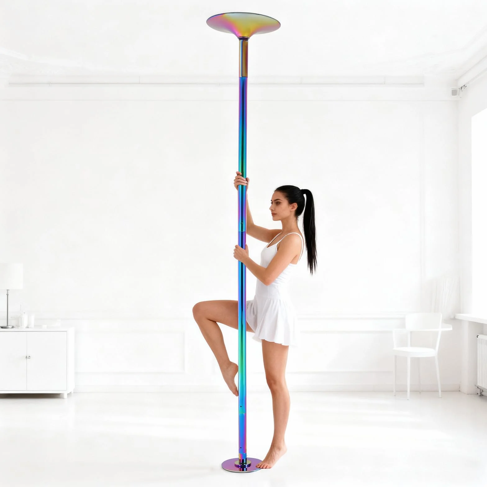 Barretta per danza professionale con piastra fissa regolabile in altezza smontabile, supporto per soffitto, fino a 200 kg