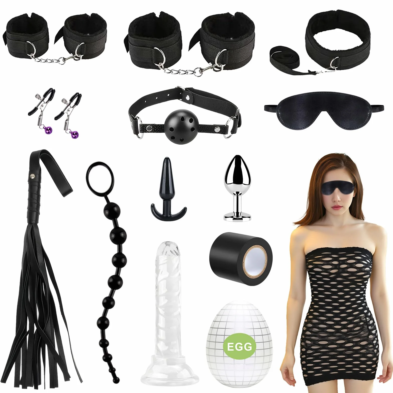 Ninonly Bondage Set SM 14 Pezzi Sex Toys Kit Plug Anale BDSM Giocattoli Sessuali per Donne Coppie Nero