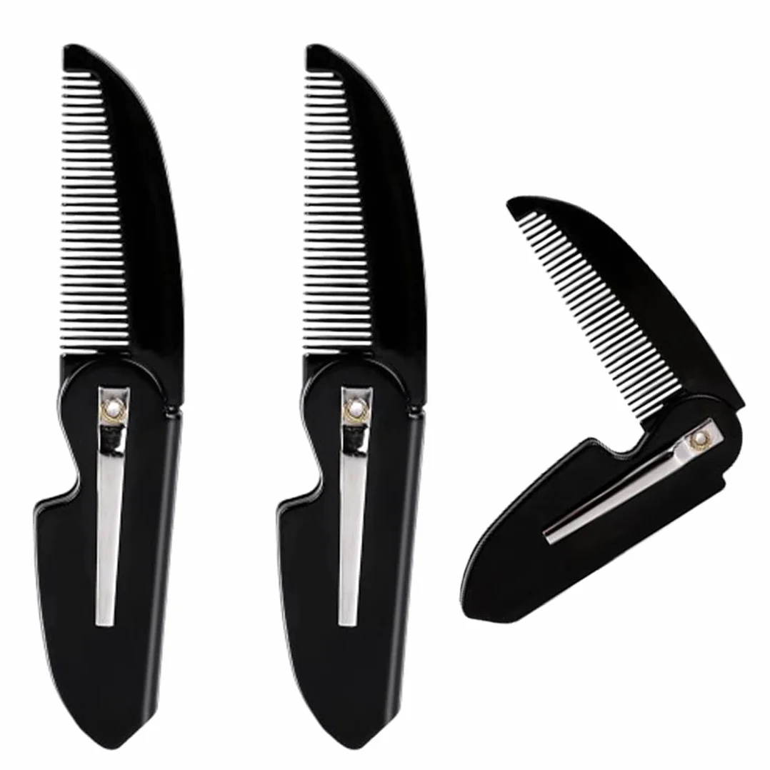 Pettine Pieghevole per Barba da Viaggio – Confezione da 3 Pettini Piccoli Tascabili per Baffi e Capelli