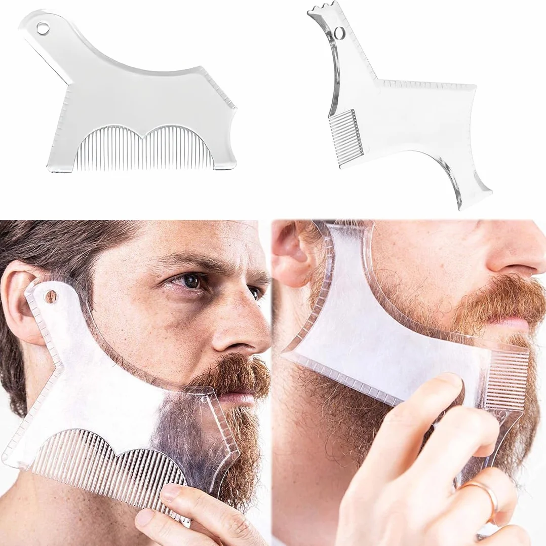 2 PCS stencil Pettine per Barba,Pettine Stencil Barba,Signori pizzetto Collo Sagome per Barba Styling Tool per allineare e rifinire Gli Uomini rasatura della barba,Trasparente