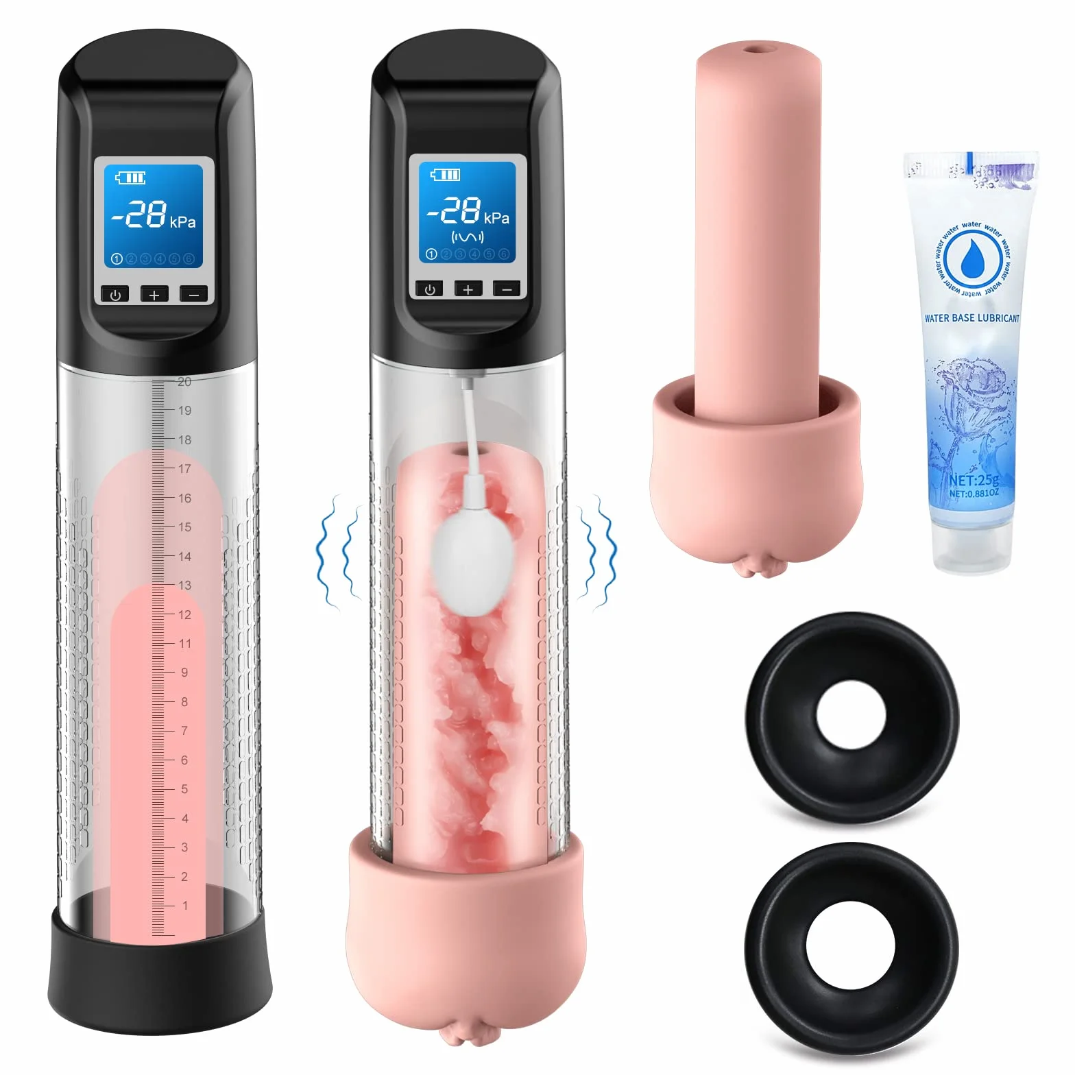 2 IN 1 Pompa per Pene Ingrandimento-Pene Pompe Elettriche con 6 Potenze di Aspirazione e 9 Intensità di Vibrazione - Automatica Maschile funziona Anche Come Masturbatore Realistico