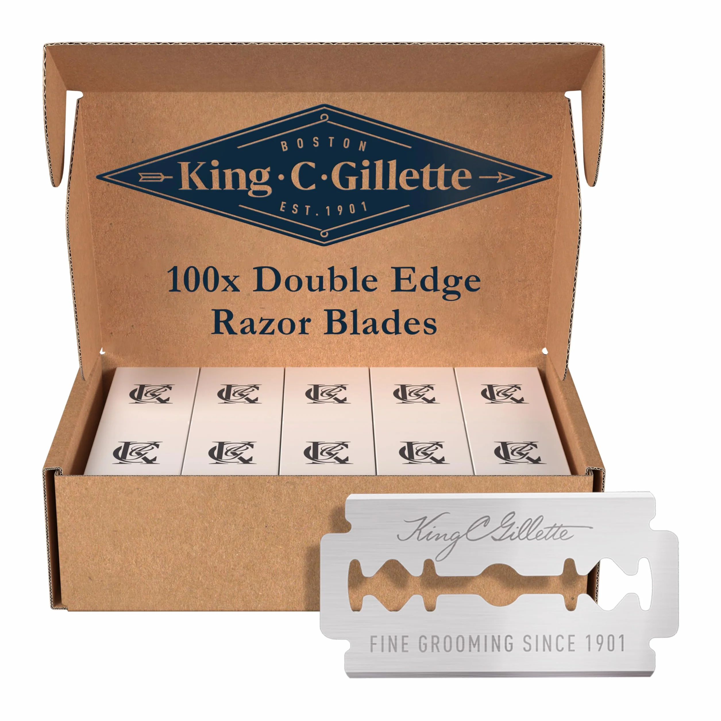King C. Gillette Lamette Di Ricambio per Rasoio Di Sicurezza Da Uomo. Confezione con 100 Lamette. Le Migliori Lame Di Gillette In Acciaio Inossidabile e Rivestite In Platino