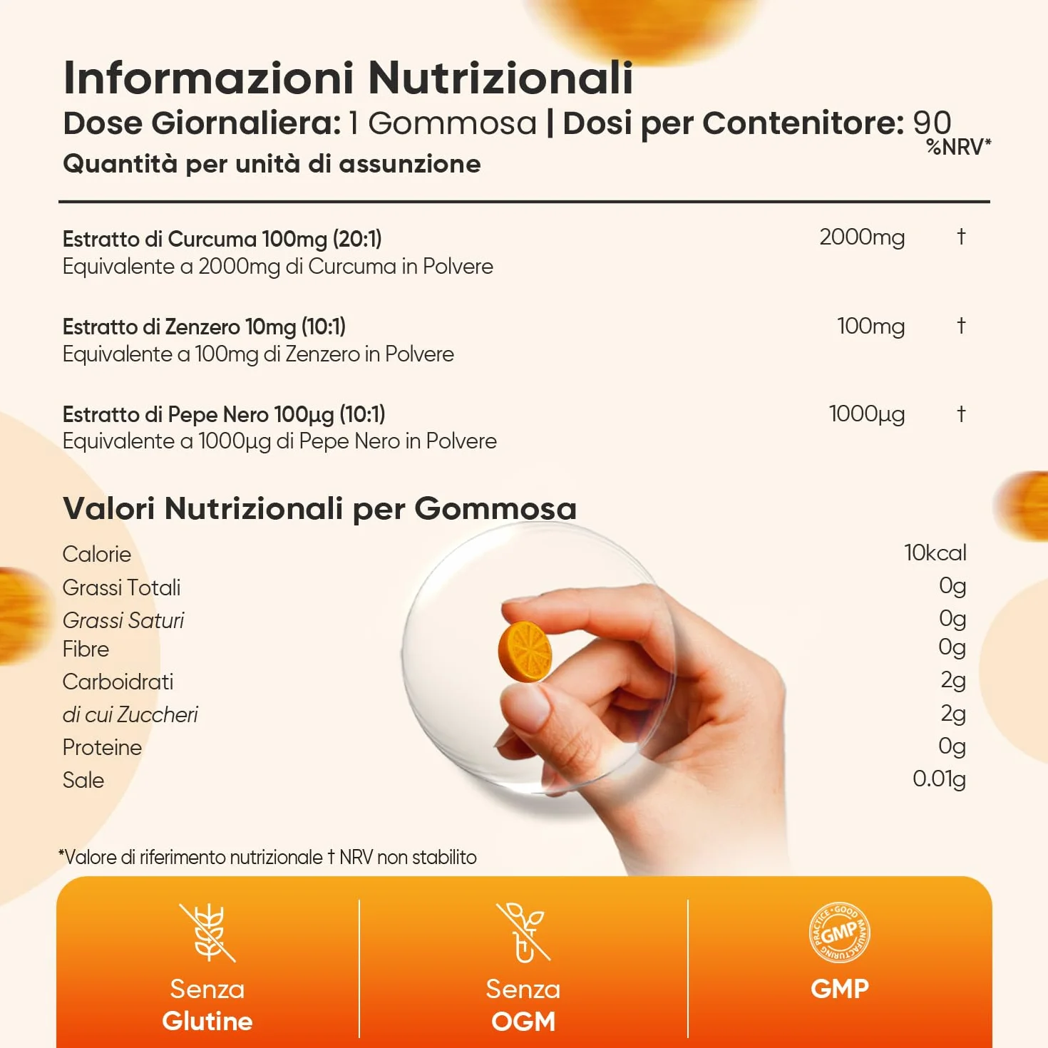Curcuma Longa con Zenzero e Pepe Nero, 90 Gommose Vegane, 2100mg, 95% Curcuminoidi, Senza Glutine