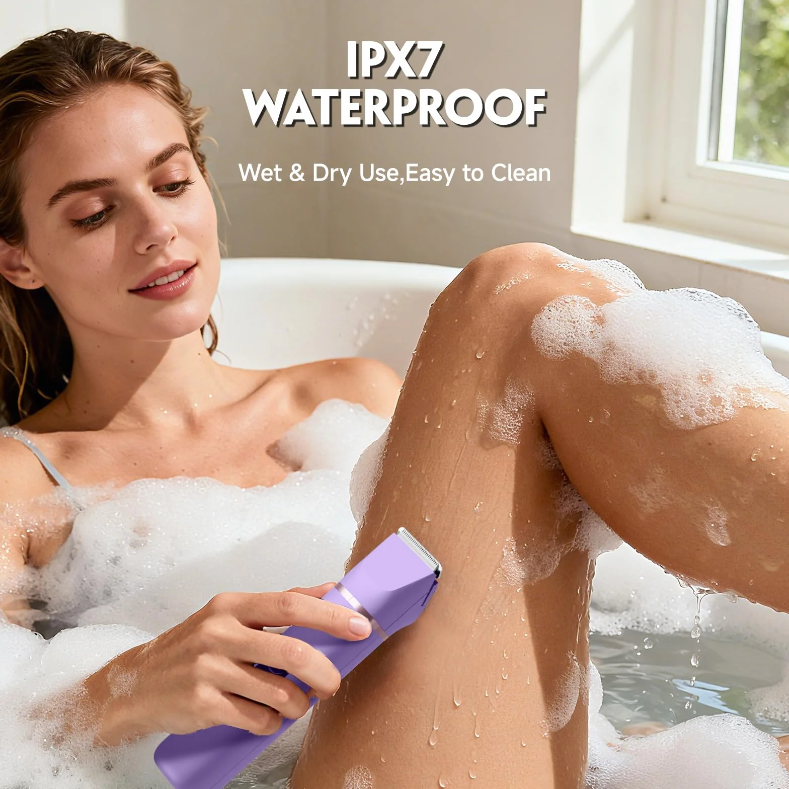 Rasoio elettrico indolore da donna, IPX7, impermeabile, senza fili, depilazione pubica, con dock di ricarica USB, per ascelle, gambe, braccia, corpo, viso, pelle setosa (lilla)