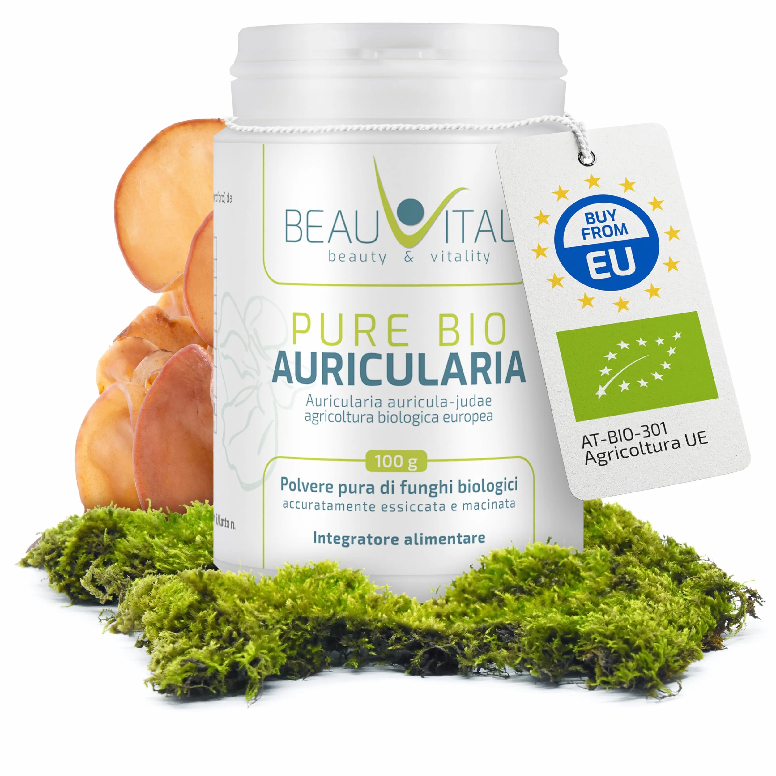 Pure Bio Auricularia Polvere 100 g Orecchio di Giuda da agricoltura biologica UE, vegano, senza additivi artificiali
