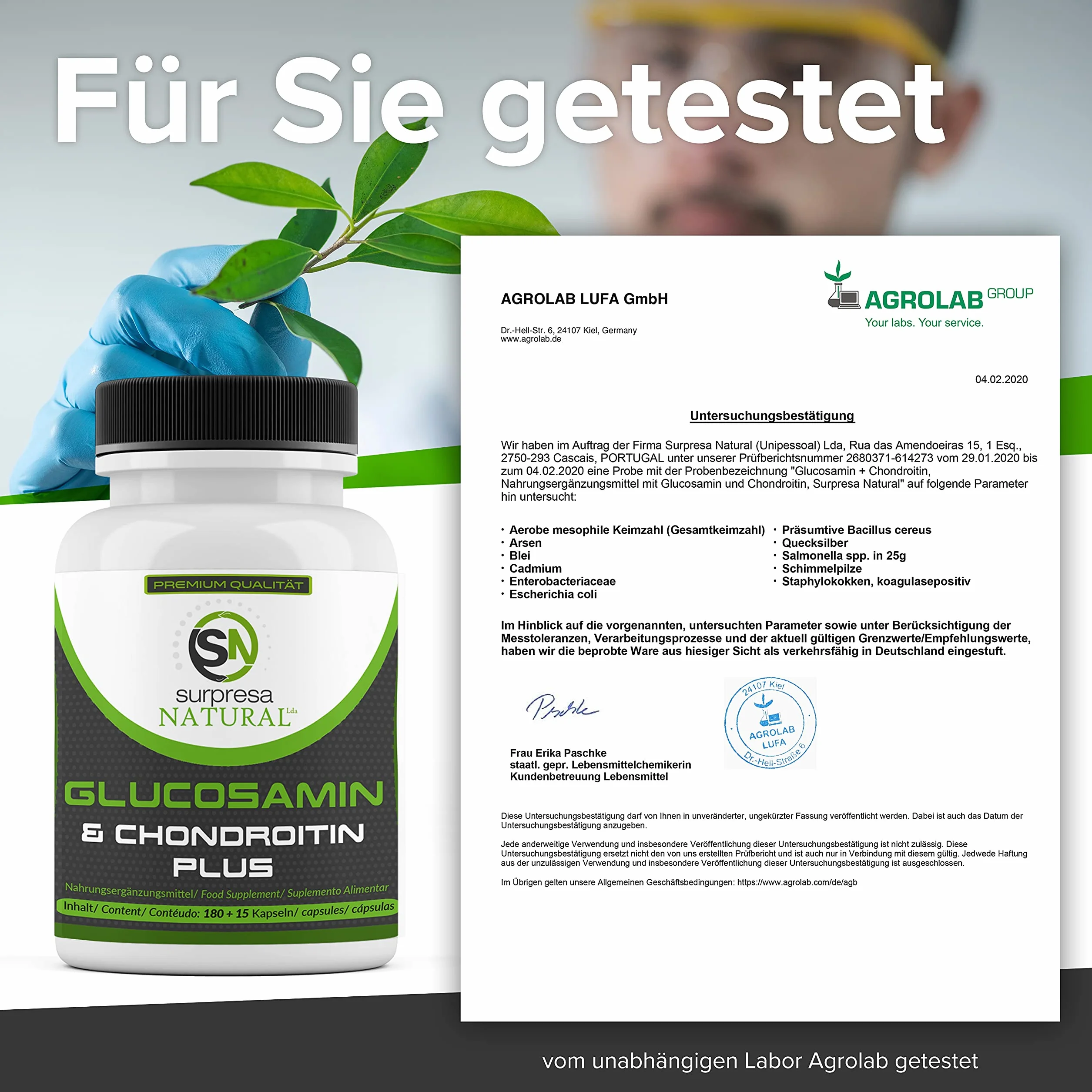 Glucosamina e Condroitina PLUS 195 Capsule ad alto dosaggio - Fornitura di 6 mesi, testata in laboratorio