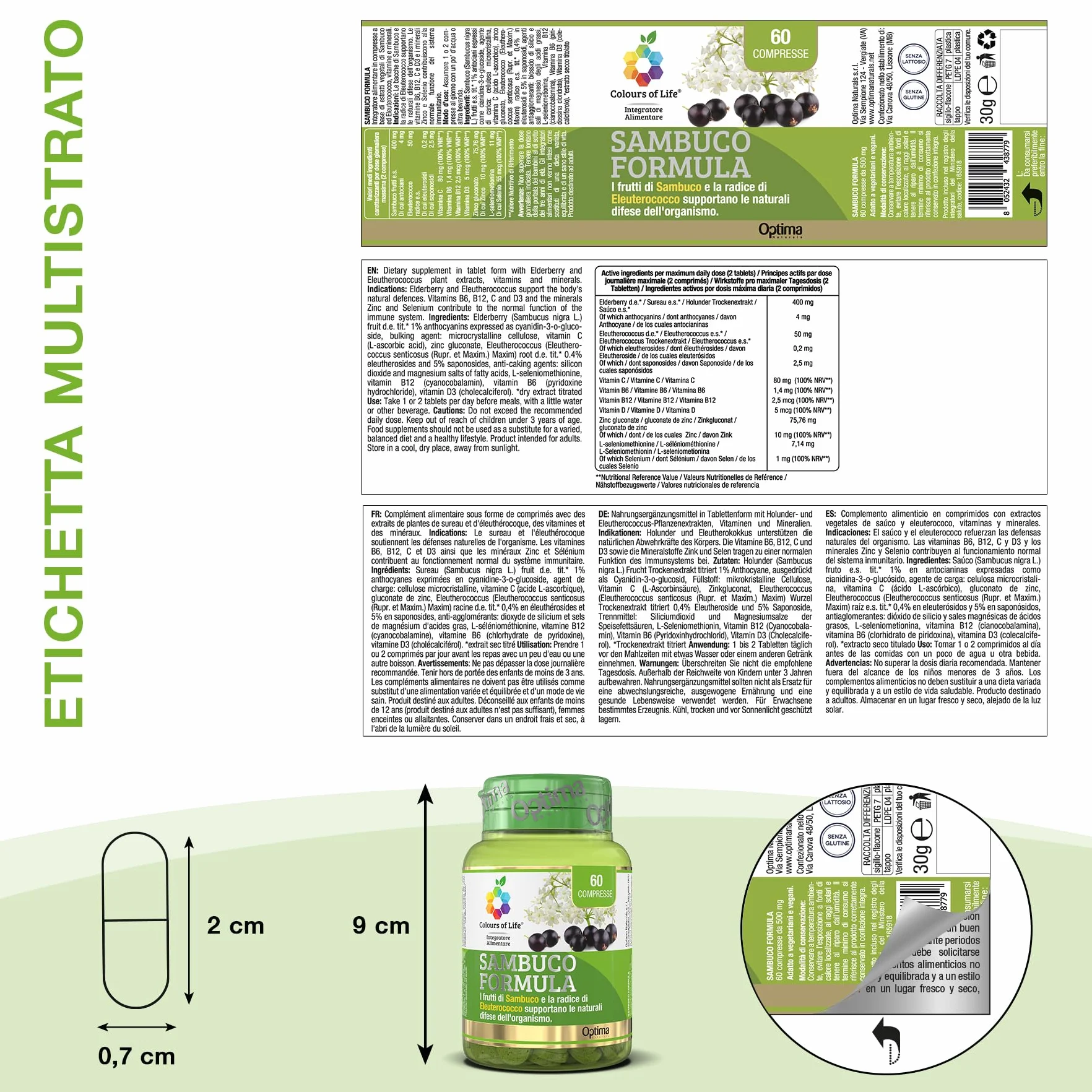 Colours Of Life Sambuco Formula - integratore alimentare a base di Sambuo ed Eleuterococco, aiuta a rafforzare le naturali difese dell'organismo, 60 compresse