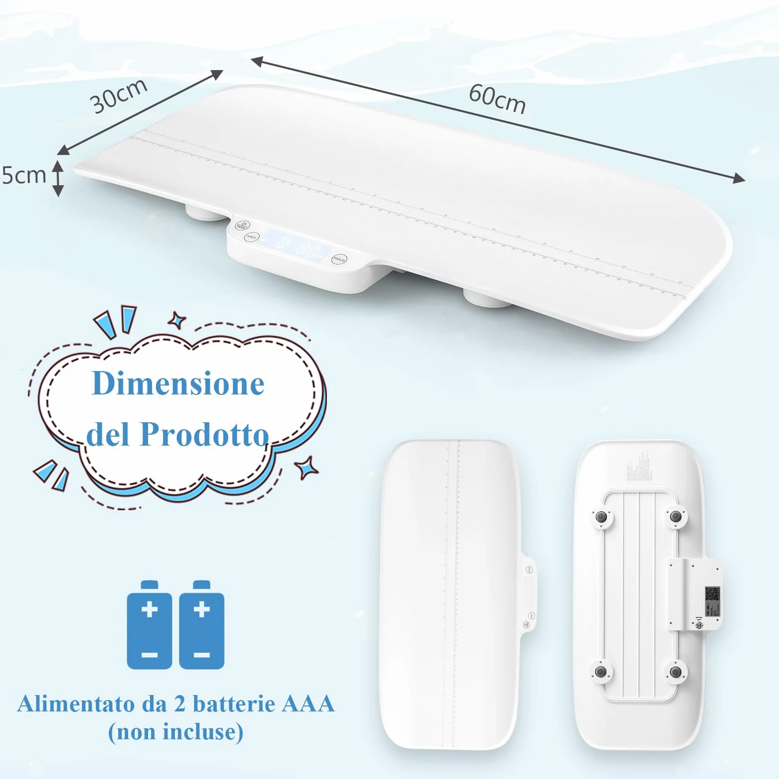 GYMAX Bilancia Digitale per Neonati, Funzioni Hold & Tare, Display LED, 30 kg, Bluetooth