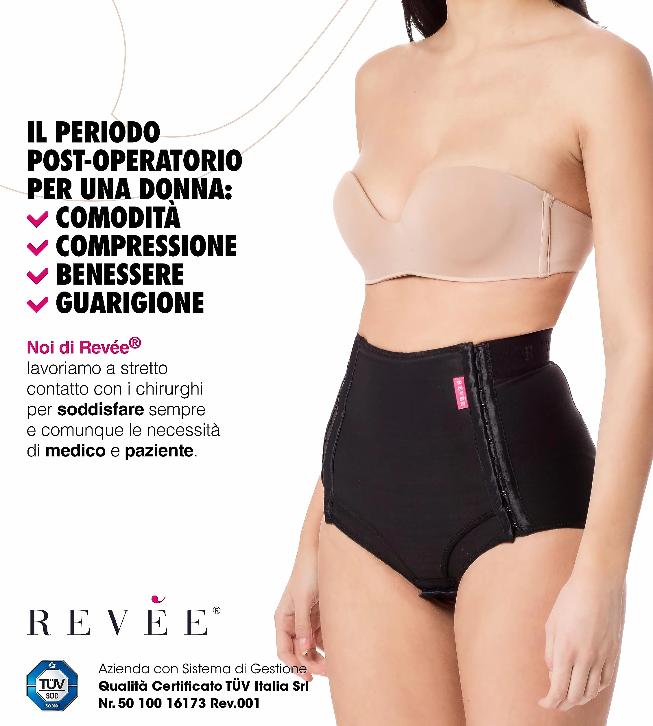 REVÉE Guaina Compressiva Post-operatoria - Guaina Post-Parto Cesareo, Isterectomia, Mini-Addominoplastica, Lipofilling, Fascia Addominale Donna Post-Parto - Terapia Compressiva (Nero, M)