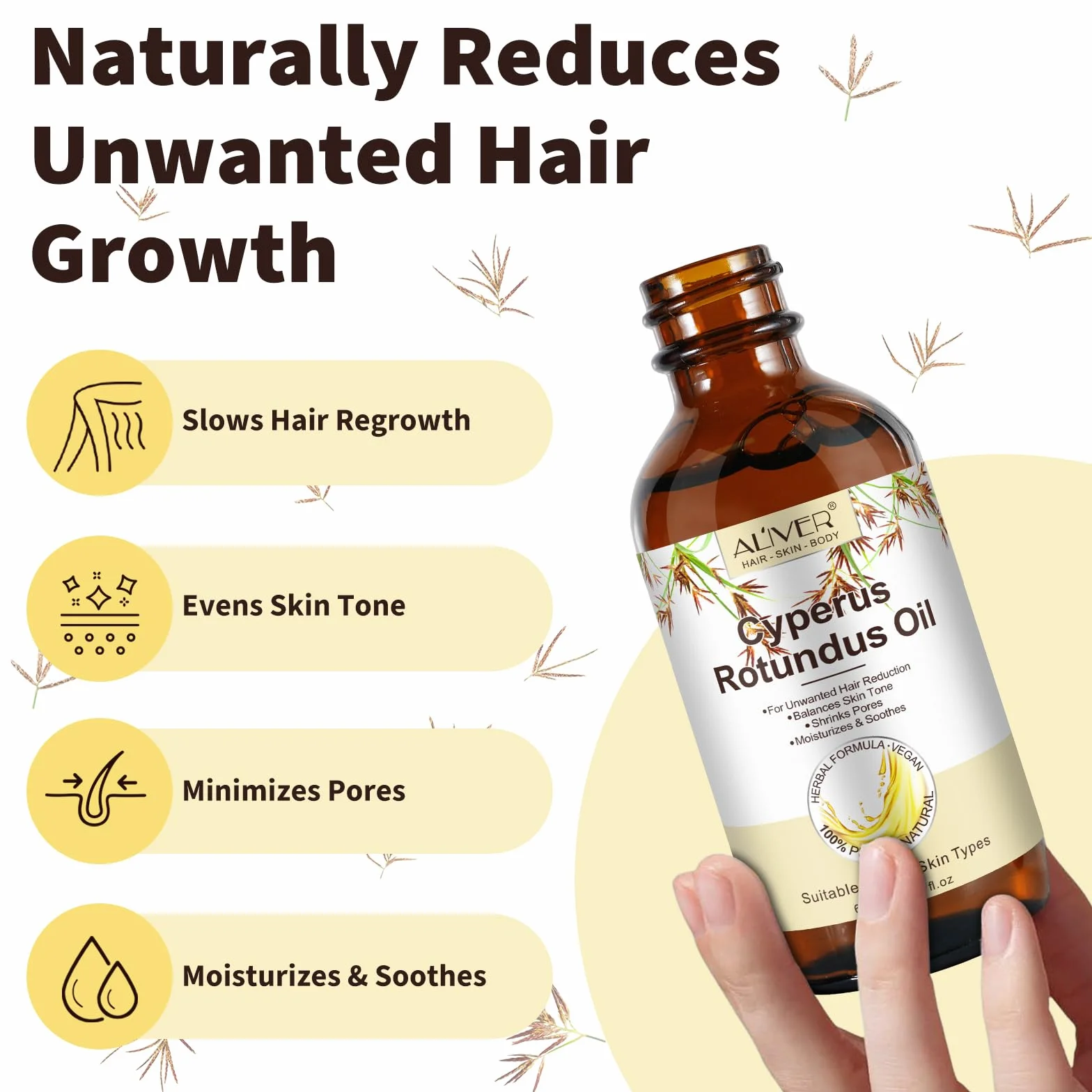 Cyperus Rotundus Olio depilazione 100% puro naturale corpo viso riduce crescita peli barba restringe pori idrata