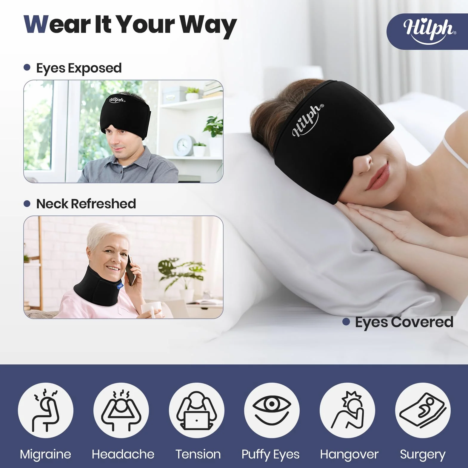 Hilph Migraine Berretto per emicrania maschera emicrania