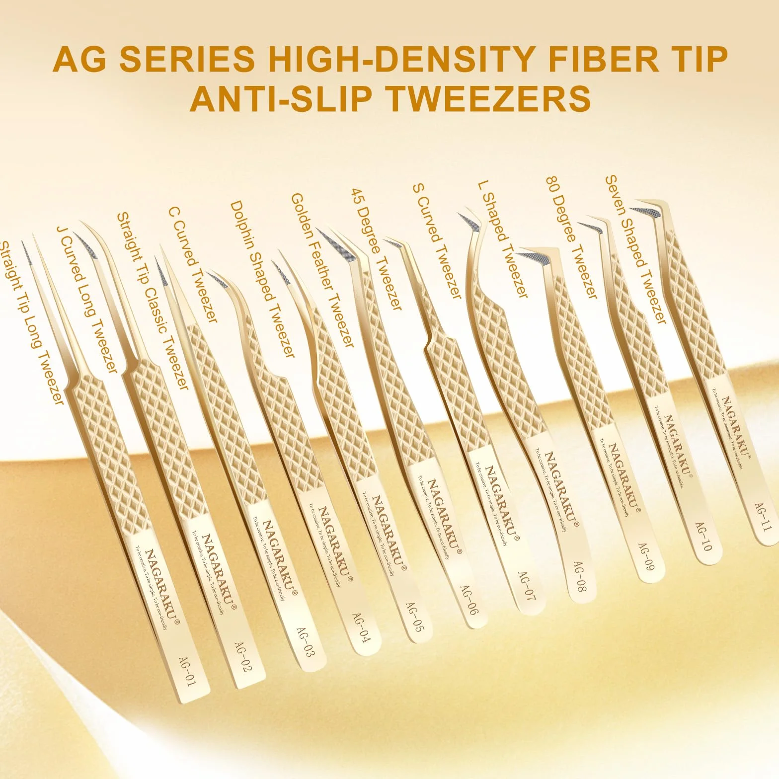 NAGARAKU Pinzette Fibra Ciglia Volume Innesto Pinzetta Oro Punta 0,8cm Fibra Di Precisione Punta Professionali Antistatiche Antiscivolo Inossidabile Tweezer Per Mega Lash Volume Fans (80 Gradi AG-10)