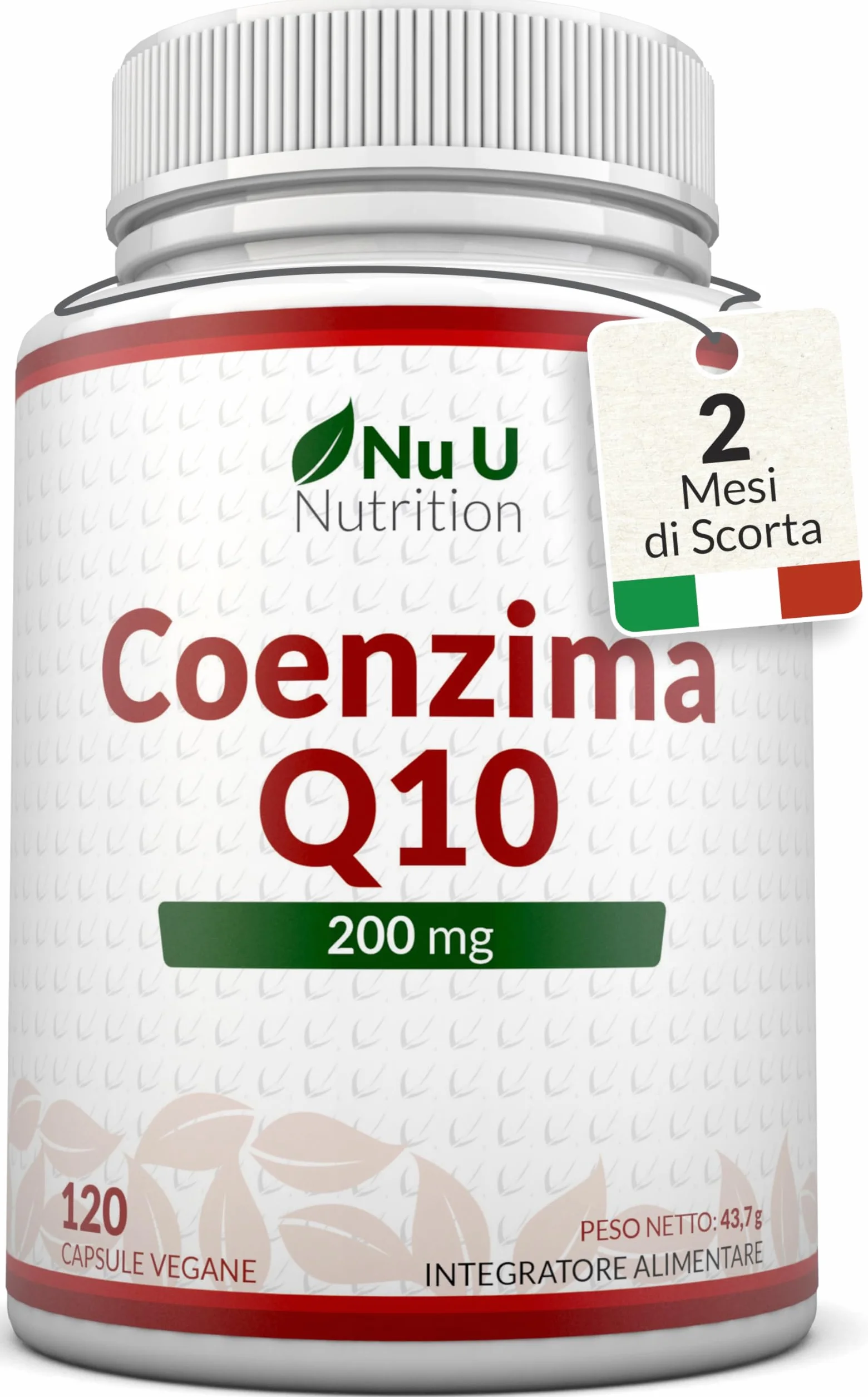 Coenzima Q10 200mg - 120 Capsule Vegane - 2 Mesi di Durata - 100mg di CoQ10 per Capsula - 100% Ubiquinone Puro Fermentato Naturalmente - Prodotto in Europa - Nu U Nutrition