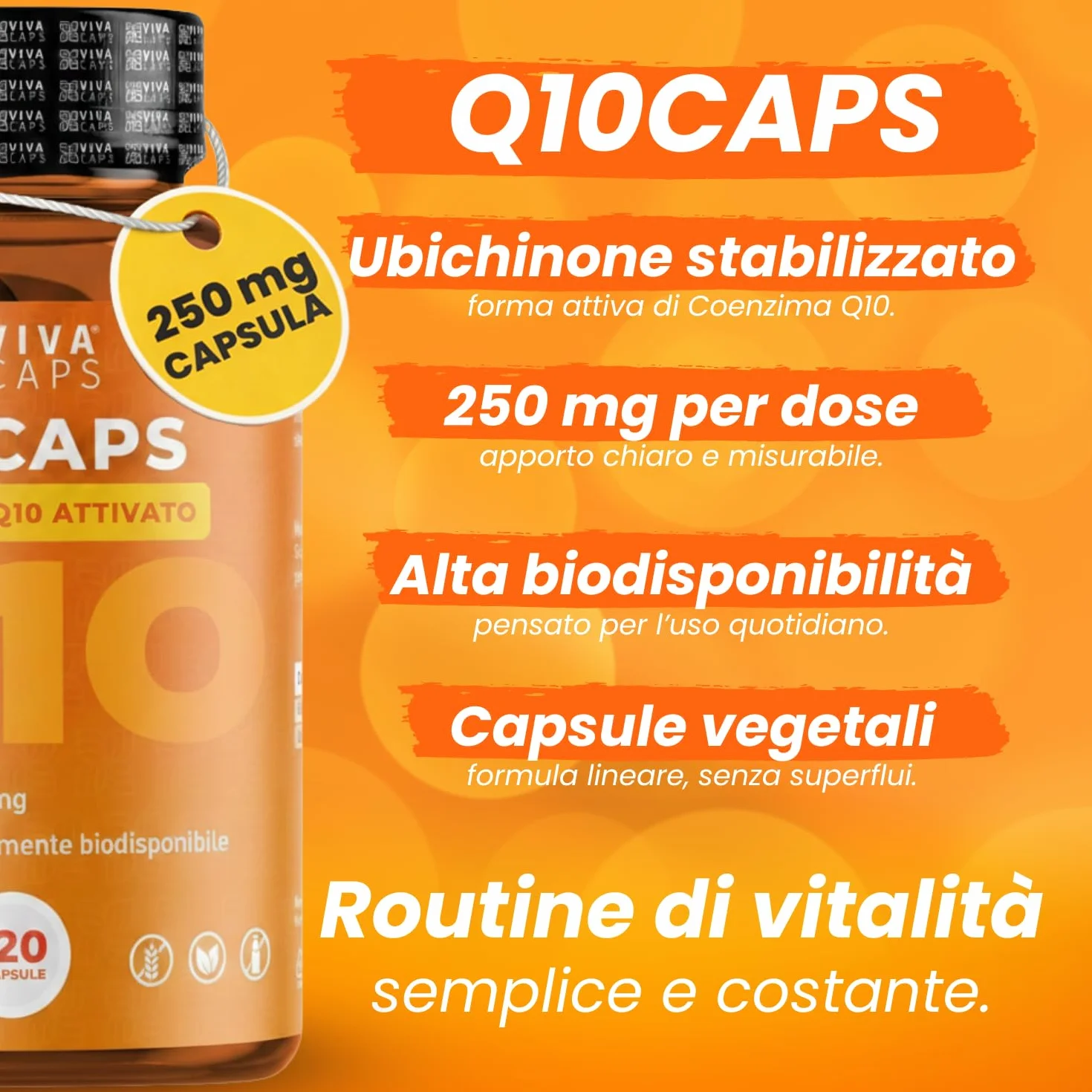 Coenzima Q10 250 mg per dose giornaliera 120cps 1 al giorno per 4 mesi, ubiquinone puro alta biodisponibilità - Made in Italy