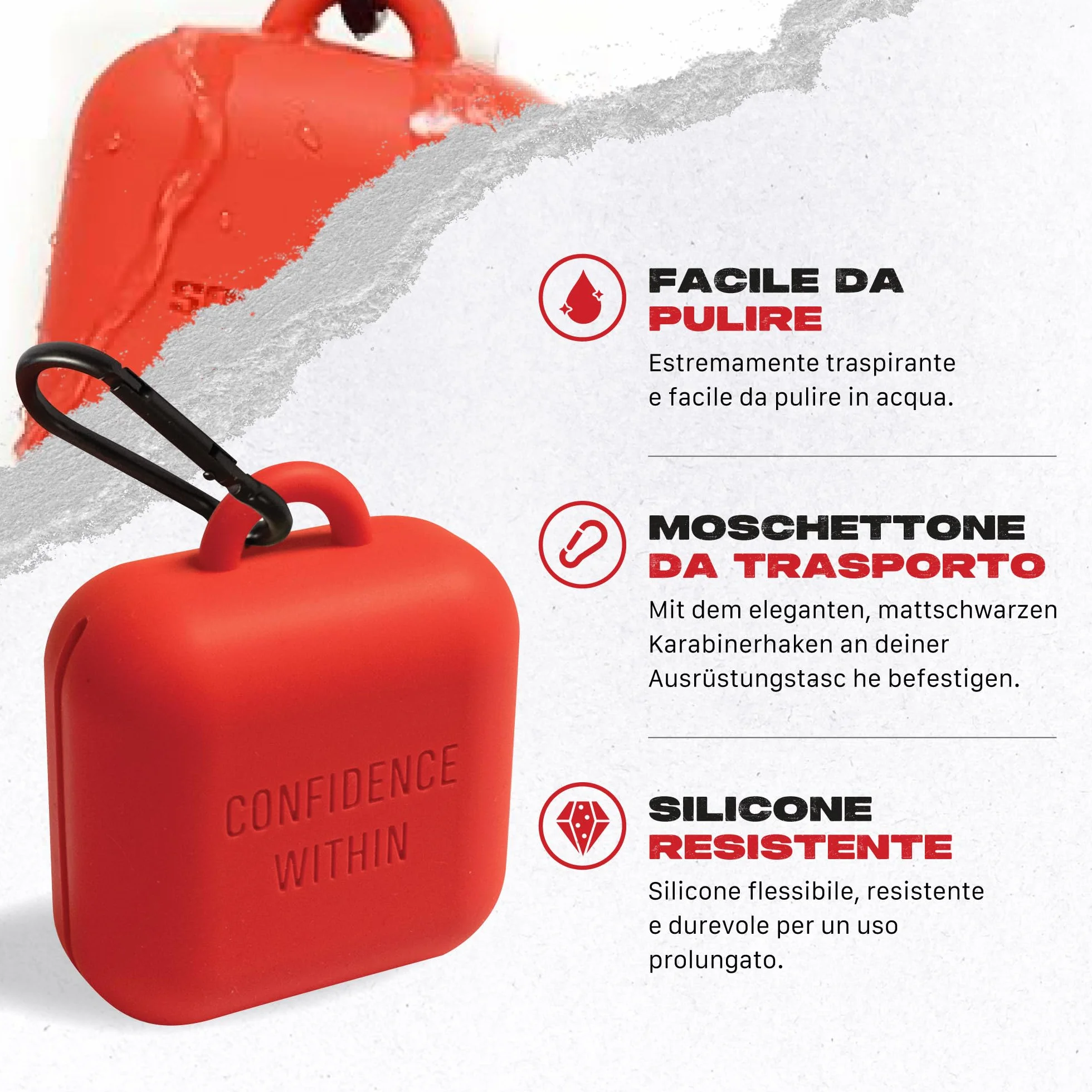 Custodia per paradenti SAFEJAWZ Premium silicone resistente flessibile Rosso