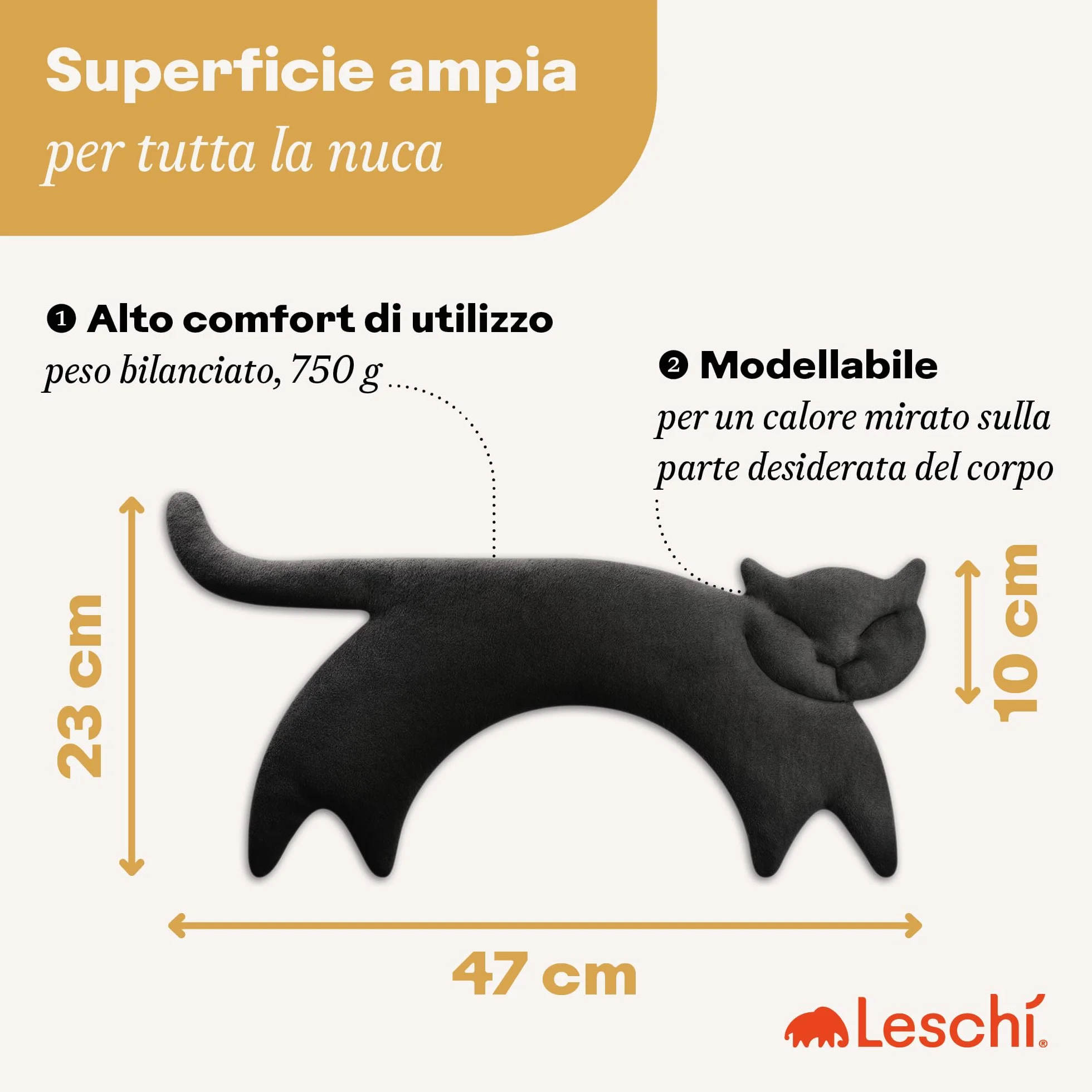 LESCHI Cuscino cervicale termico per microonde, 100% cotone e grano biologico, gatto nero, cuscino riscaldante ideale come fonte di calore in inverno e per alleviare tensioni a spalla schiena collo