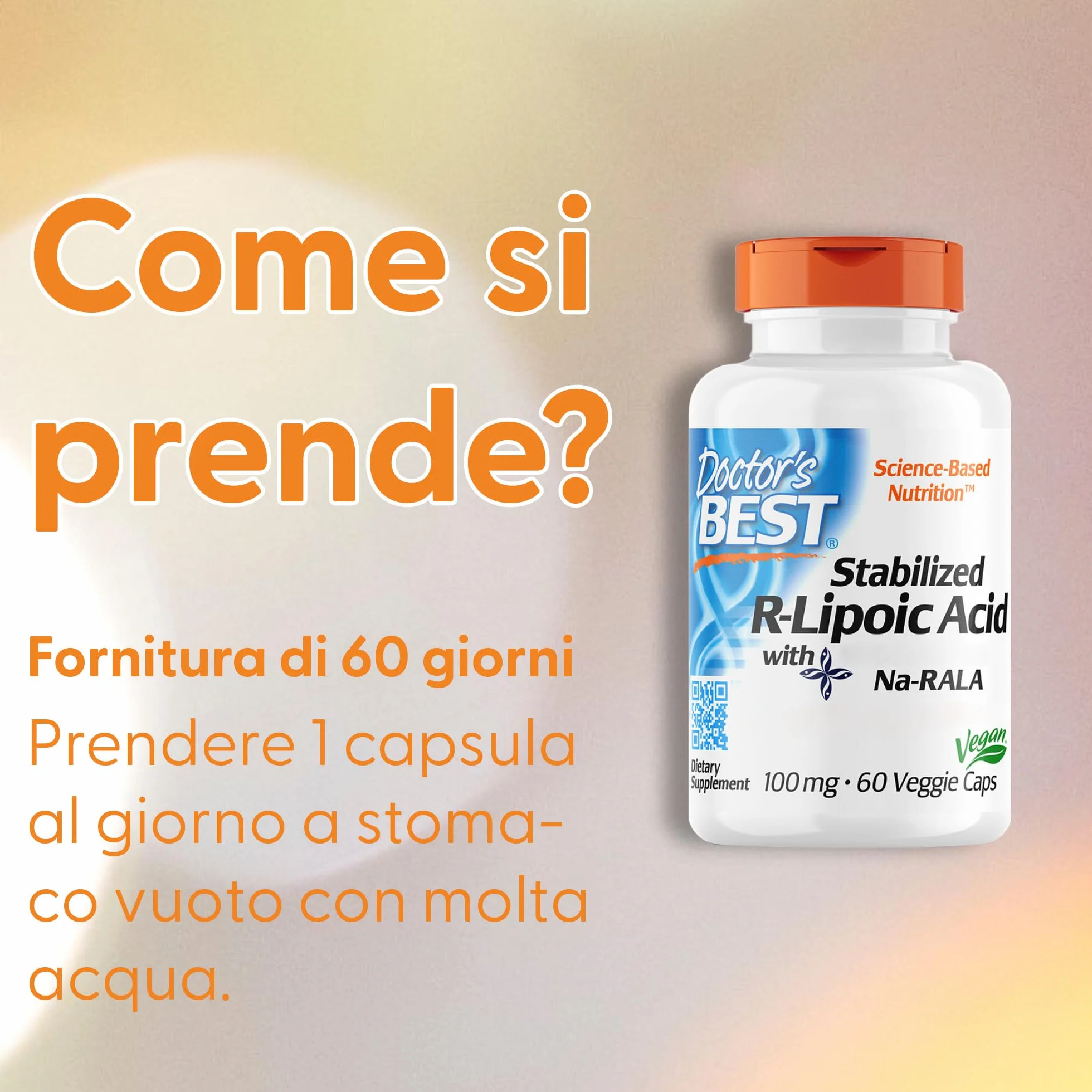 Doctor's Best Stabilized R-Lipoic-Acid 100mg 60 Capsule vegane Non-GMO