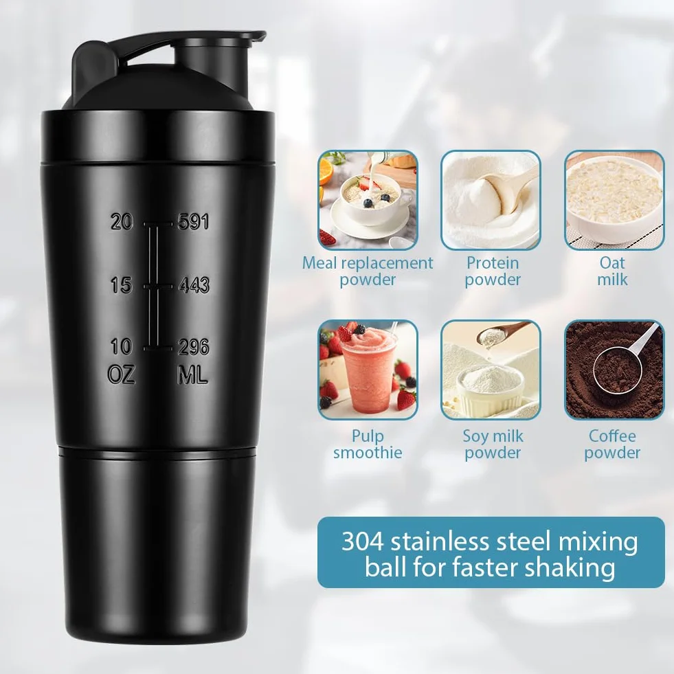 ACWOO Shaker per Proteine in Acciaio Inox Bottiglia, 700 + 200 ML Shaker Steel con Scomparto per Polvere e Miscelatore Sfera, per Bevande Proteiche per Gli Appassionati di Sport All'aria Aperta