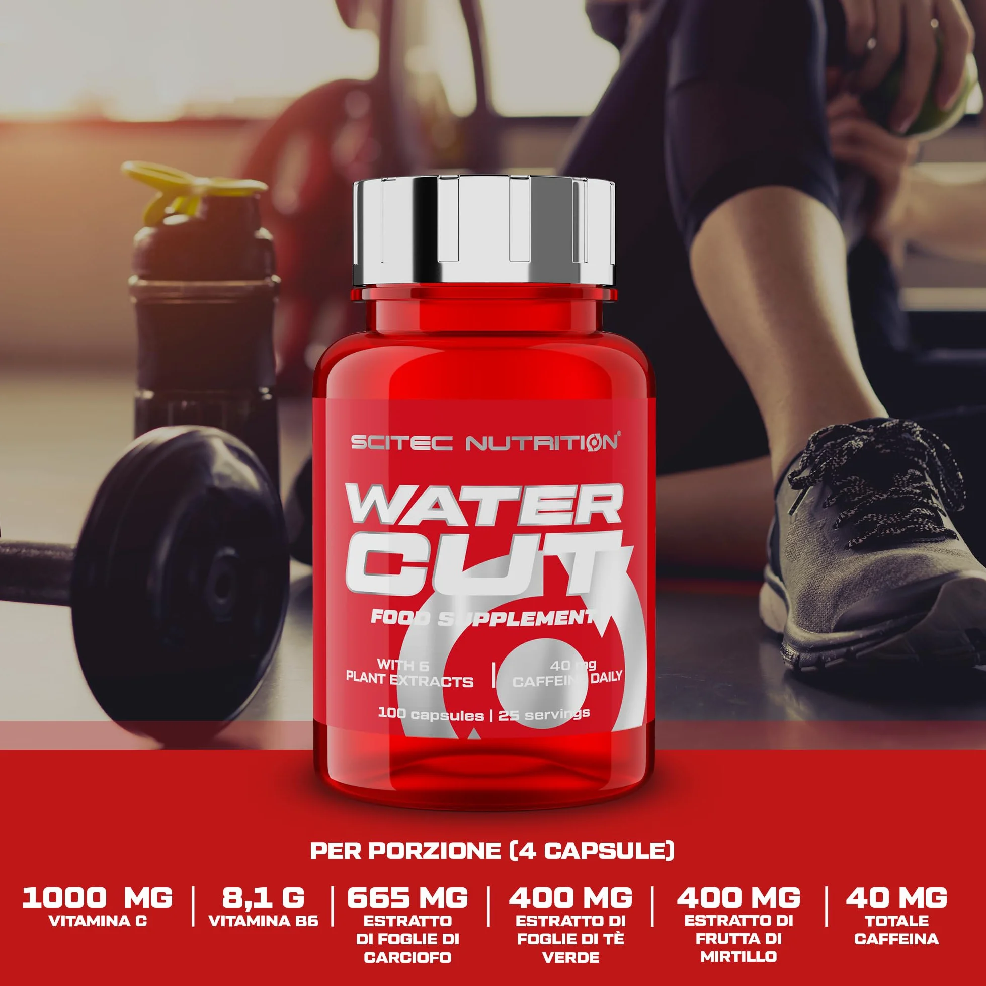 Scitec Nutrition Water Cut, Rinforzo energetico con vitamina C e B6, Estratto di tè verde, Riduzione della stanchezza e supporto del sistema immunitario, Integratore diuretico naturale, 100 Capsule