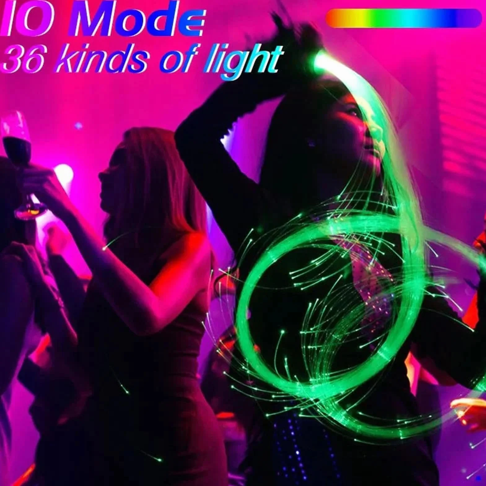 Frusta a LED in Fibra Ottica, Pixel Whip con Rotazione 360°, 1200 mAh per Rave Feste