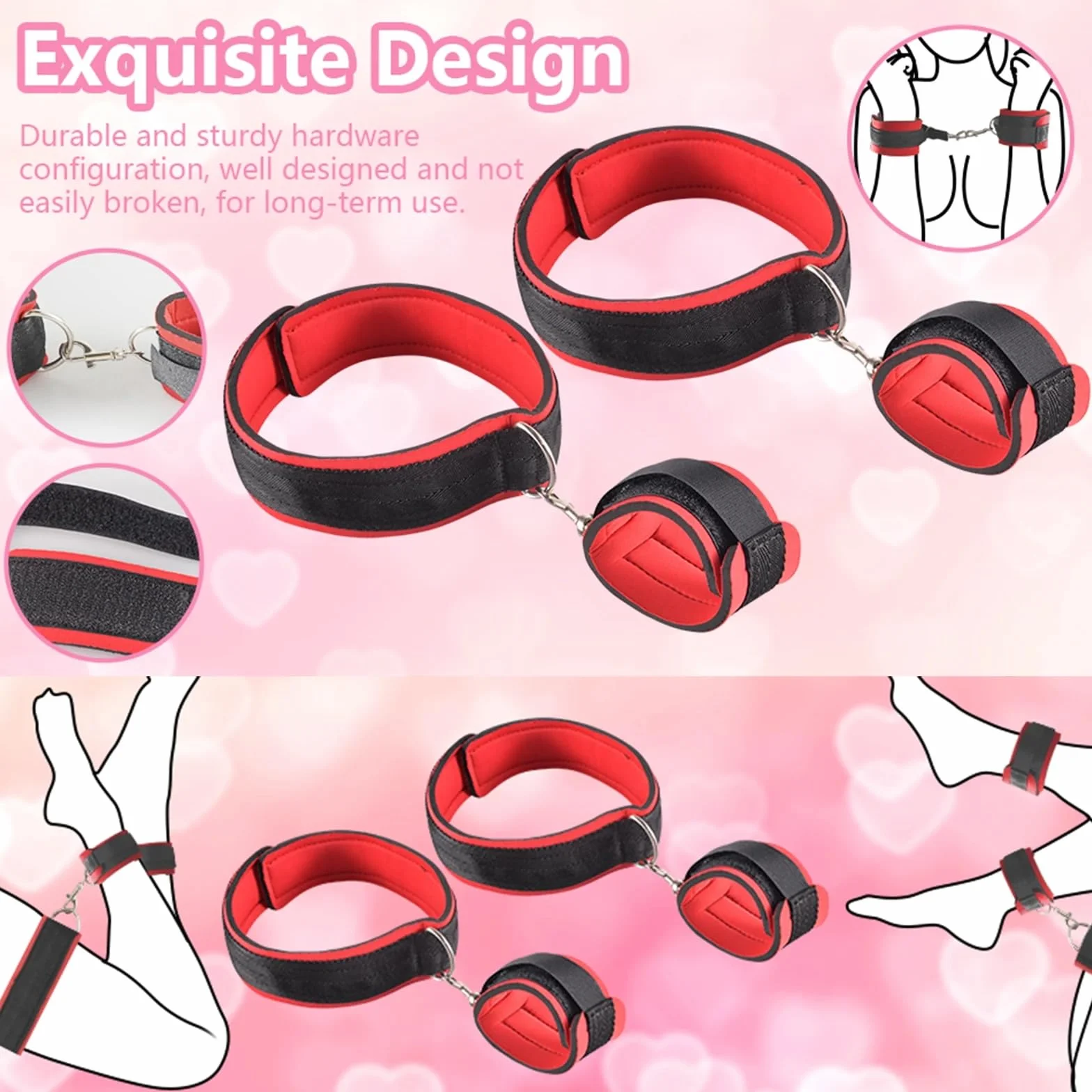 Cavigliere in nylon Love Accessorio strumento di controllo per mani e piedi nero rosso