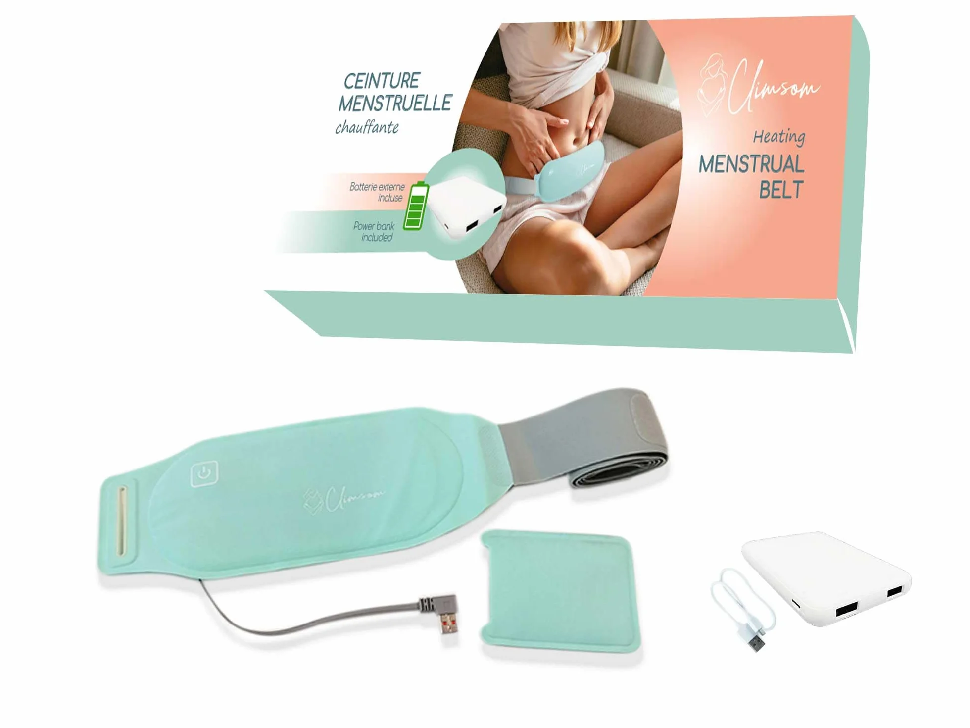 Fascia Riscaldante Per Dolori Mestruali Con Batteria USB-C e A – Cuscino Per Ciclo Doloroso ed Endometriosi – Effetto Borsa Dell’Acqua Calda – CLIMSOM