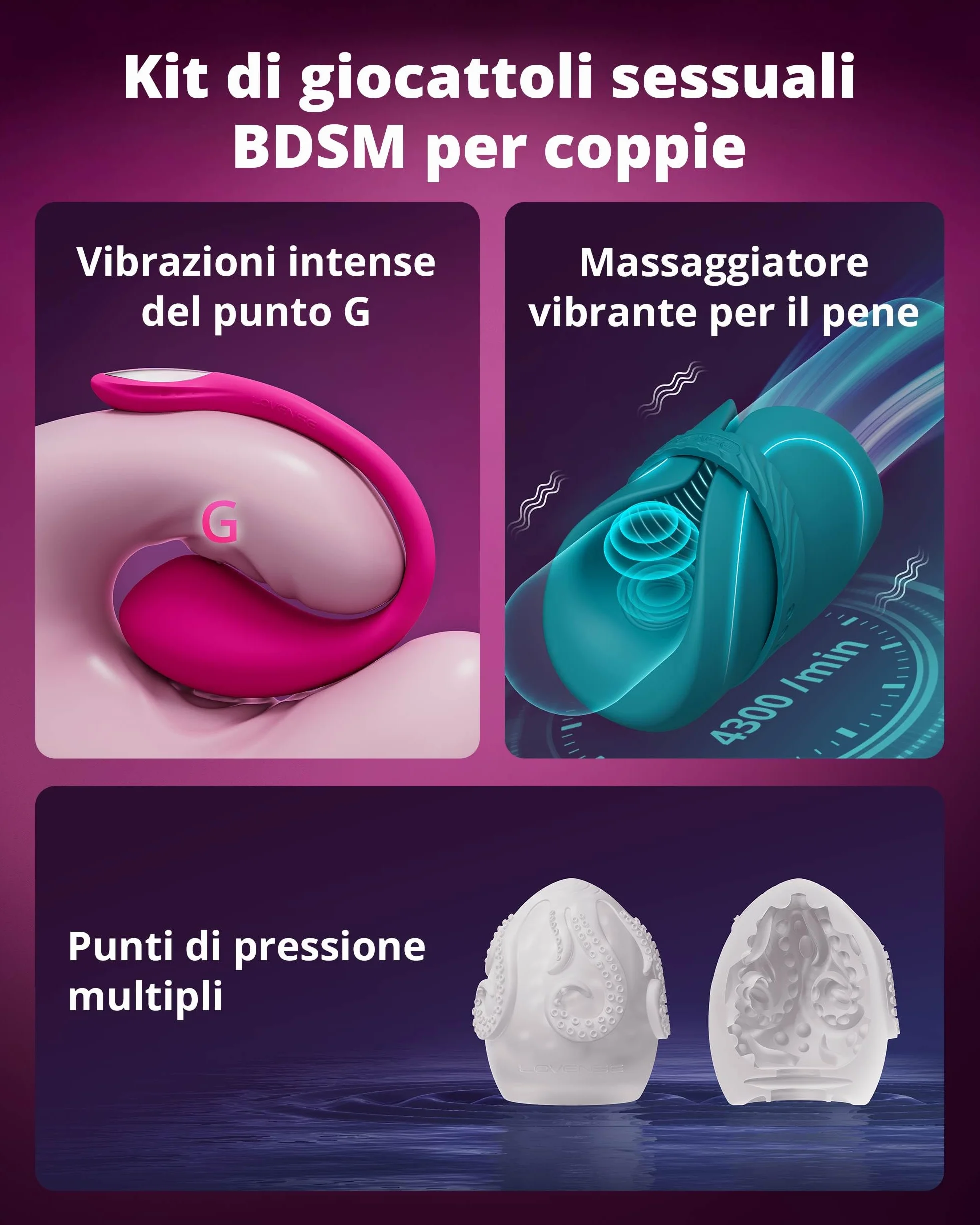 LOVENSE Lover Set Kit BDSM, toys sessuali per coppie, Vibratori Telecomandati via App – Lush 4 Sex Toy Indossabile Punto G, Gush 2 Masturbatore Maschile e Accessori, Regalo Premium per Uomo Donna