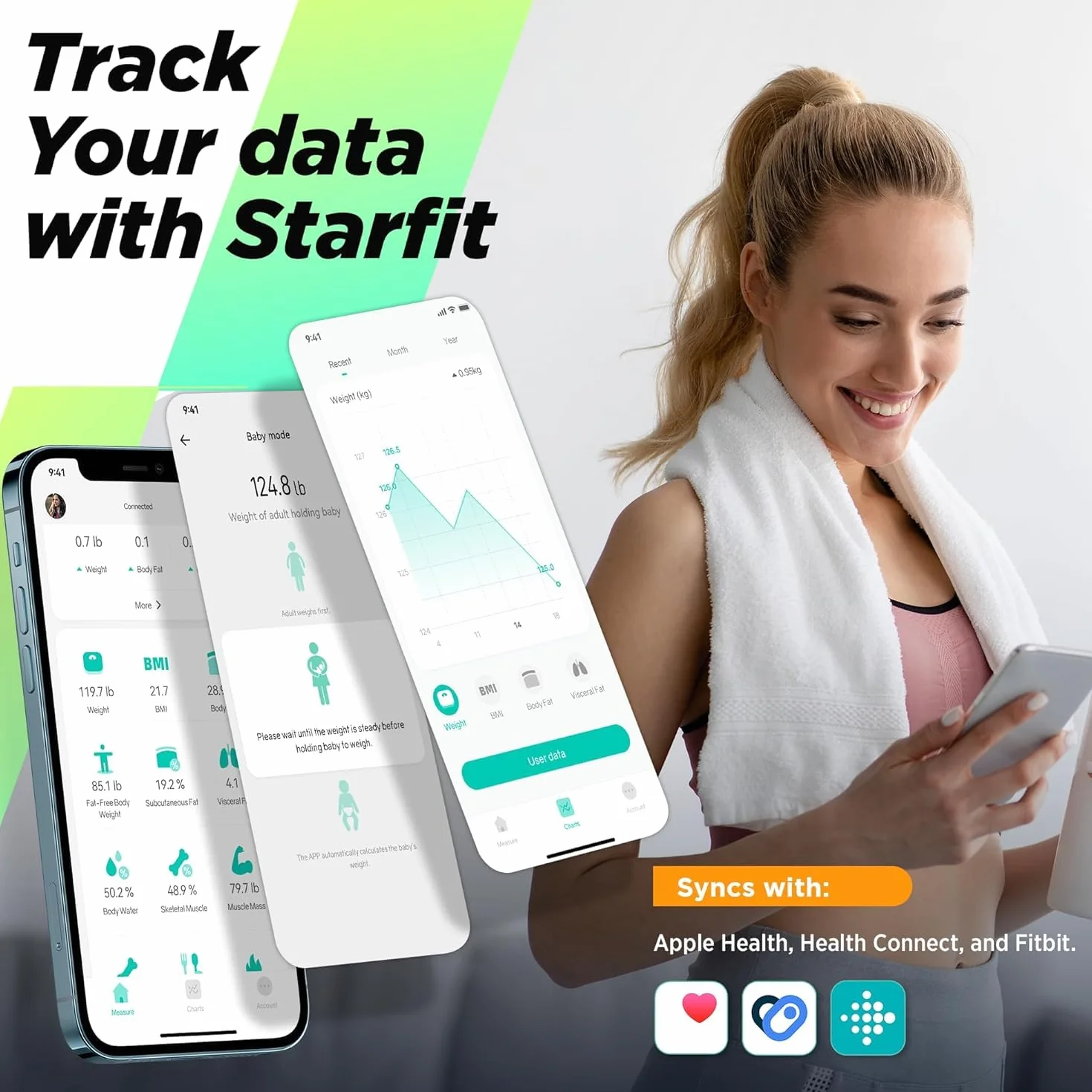 RunStar Bilancia pesapersone smart digitale con display, analizzatore composizione corporea 13 dati Sync App