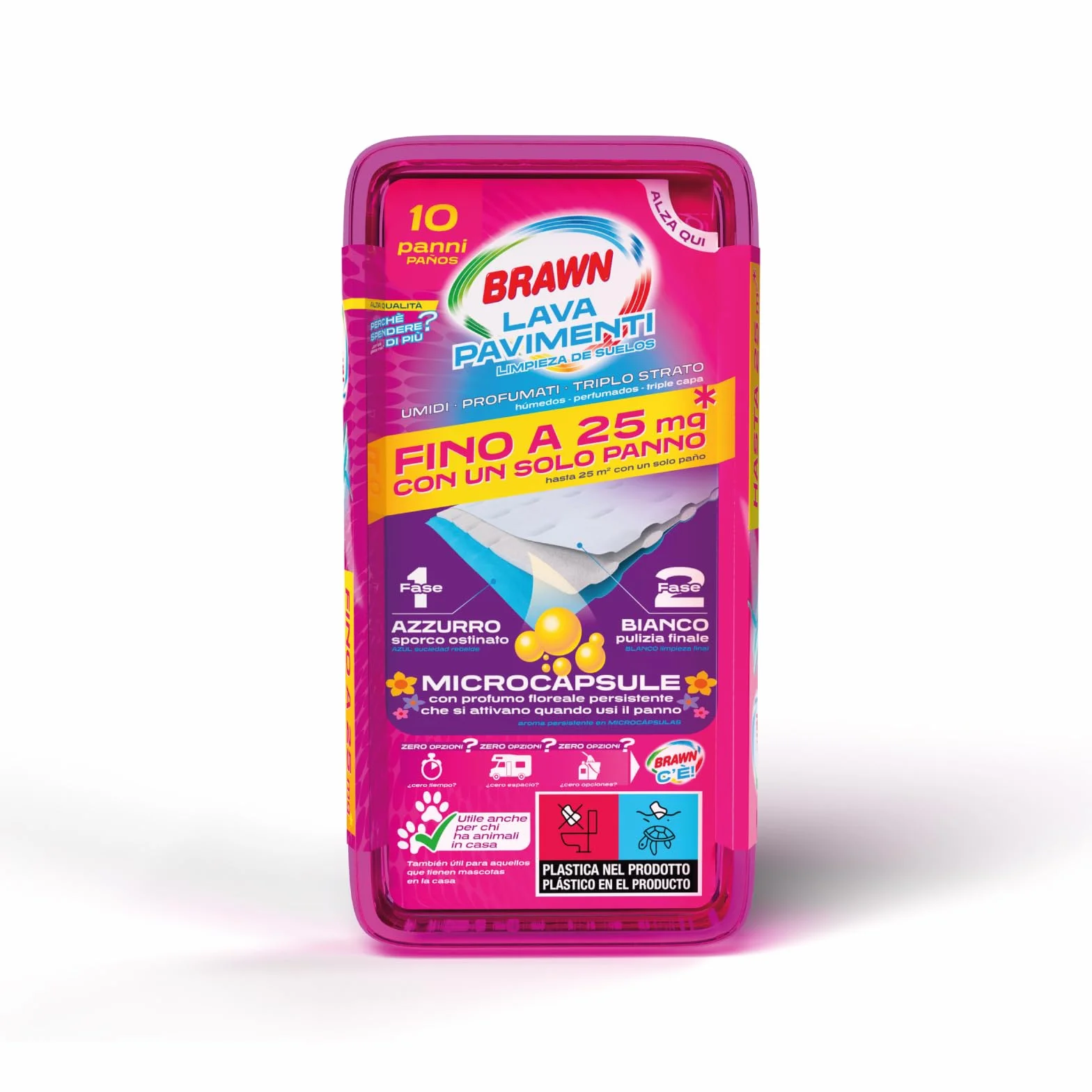 Brawn Lavapavimenti Panni Umidificati Microcapsule Profumate Tessuto Ultra Spesso Triplo Strato 25 mq Confezione 10 Panni