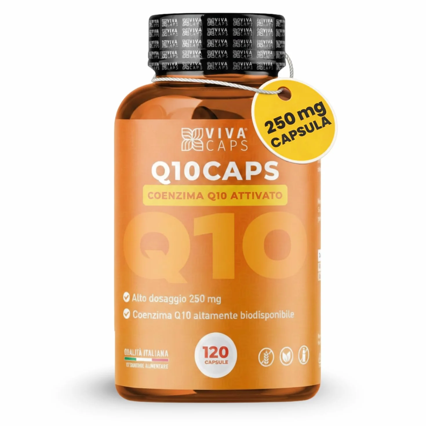 Coenzima Q10 250 mg per dose giornaliera 120cps 1 al giorno per 4 mesi, ubiquinone puro alta biodisponibilità - Made in Italy
