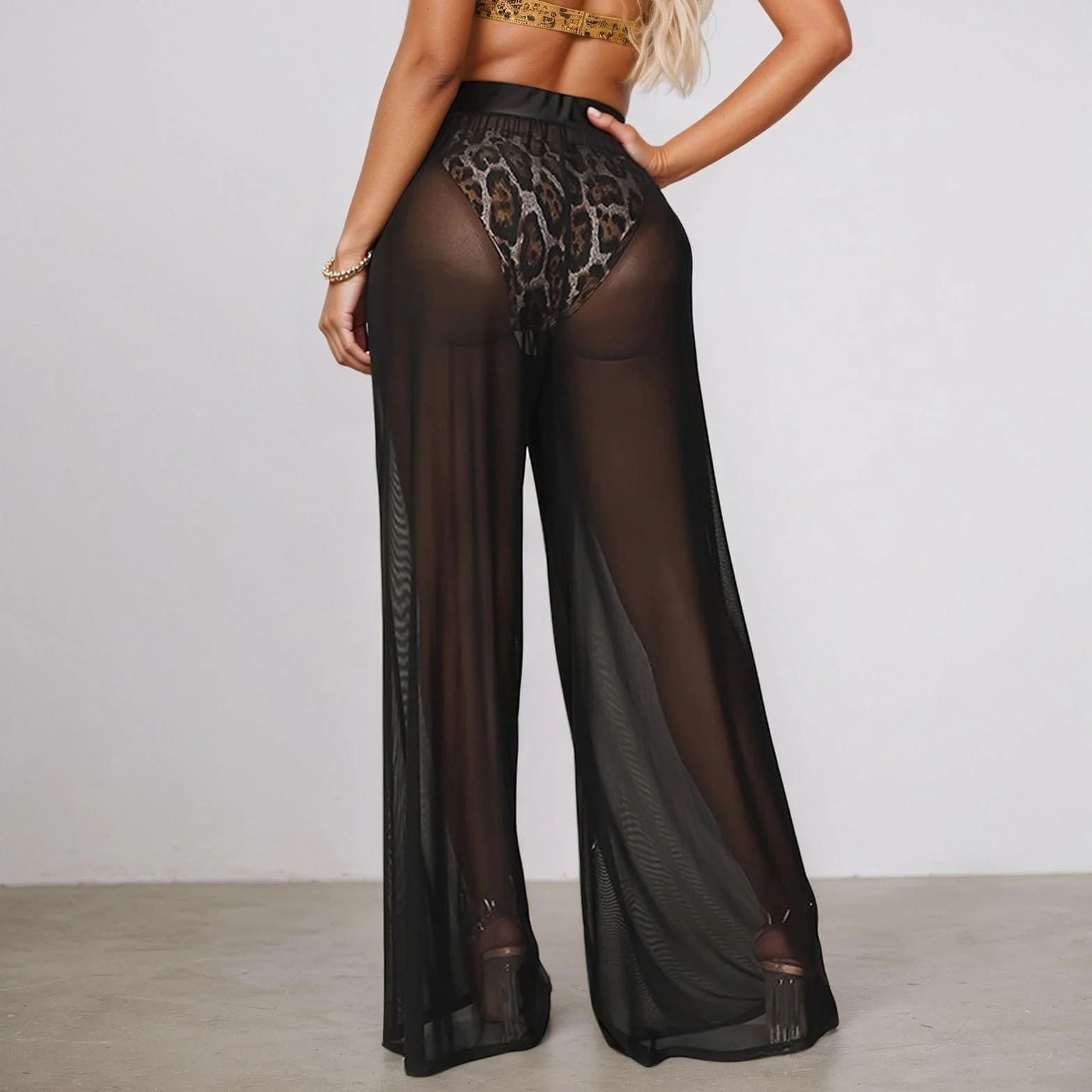 Straight Leg Leggings da donna in rete trasparente, pantaloni da yoga elasticizzati a gamba larga
