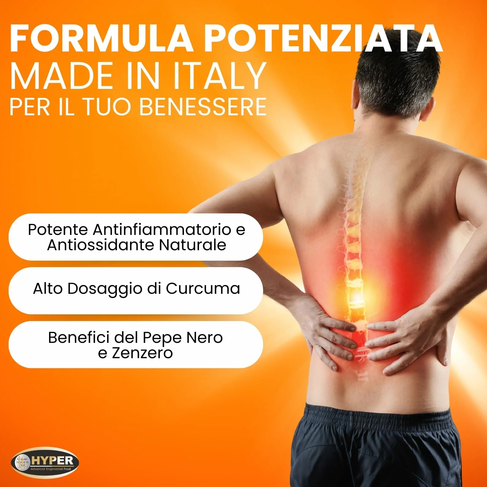 Hyper Turmeric Curcuma e Piperina Plus 1000mg - Integratore Antiossidante e Antinfiammatorio Naturale, 60 Compresse Made in Italy