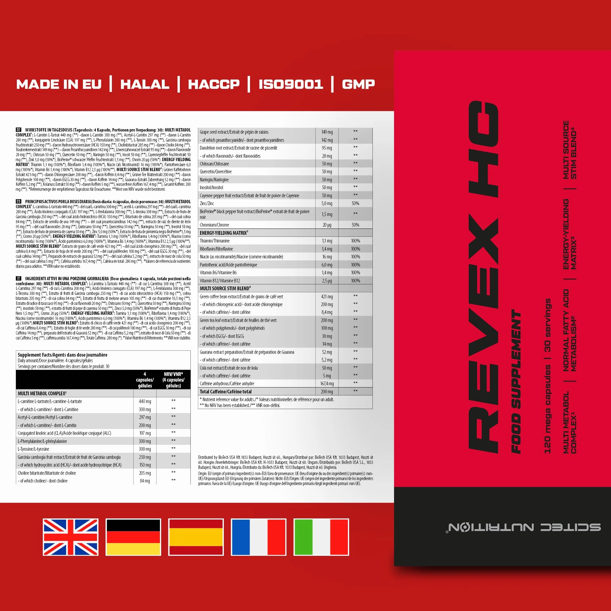 Scitec Nutrition Revex HC 120 Mega Capsule L-carnitina HCA CLA Aminoacidi Vitamine e minerali