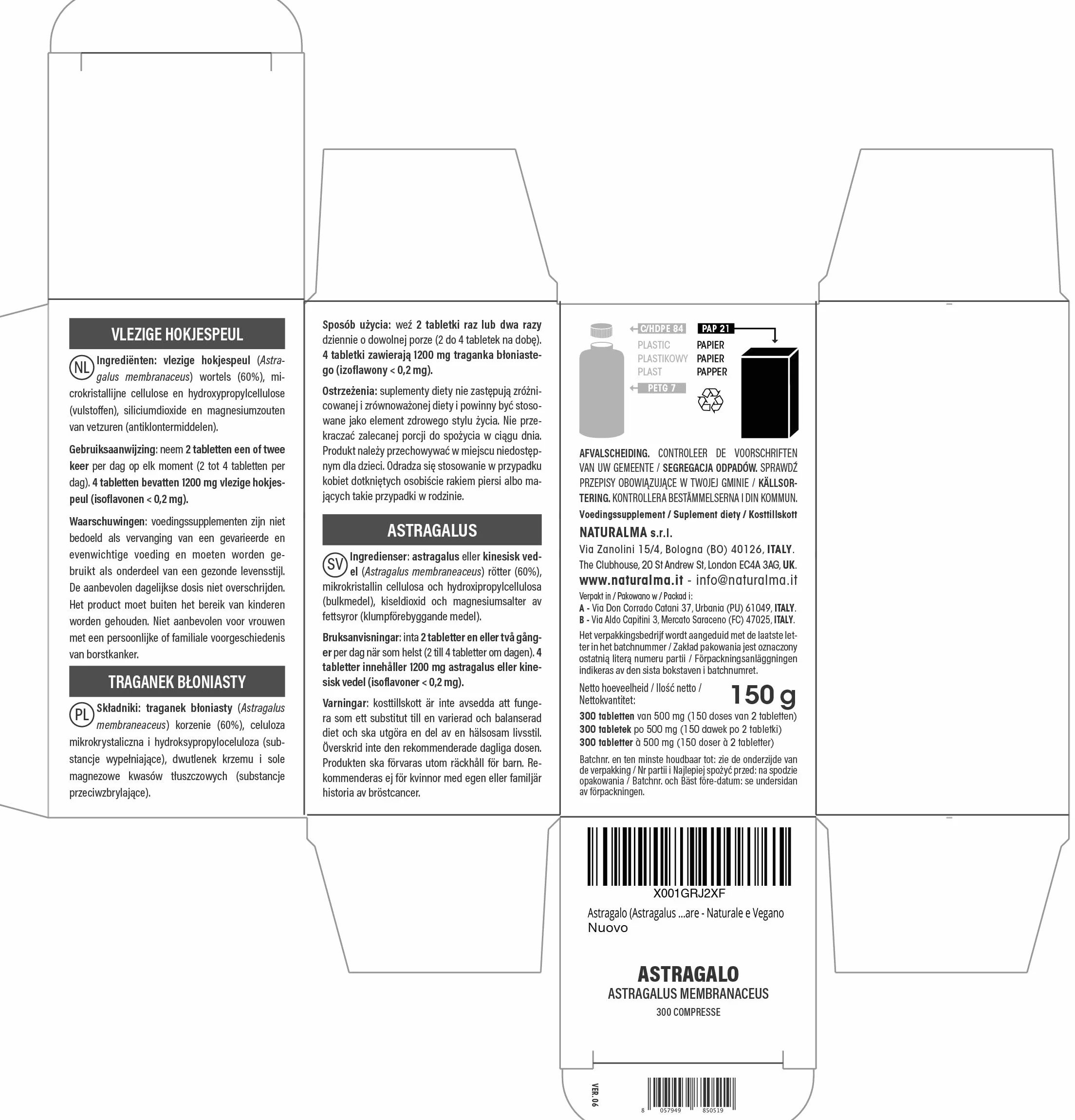 Astragalo (Astragalus membranaceus) radici Naturalma 300 compresse Integratore alimentare