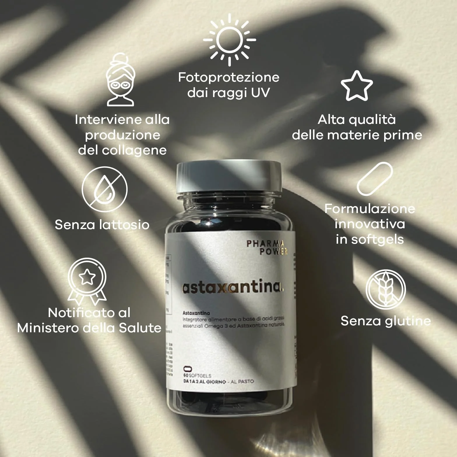 PharmaPower Astaxantina 8 mg Integratore Antiossidante Omega 3 60 Softgels