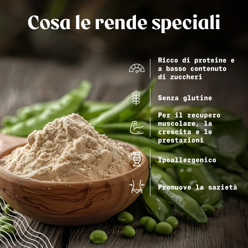 NaturaleBio Proteine di pisello 450g. Vegane, biologiche e non OGM. Ipoallergeniche e facilmente digeribili. Per la gestione del peso, il recupero e la crescita muscolare.