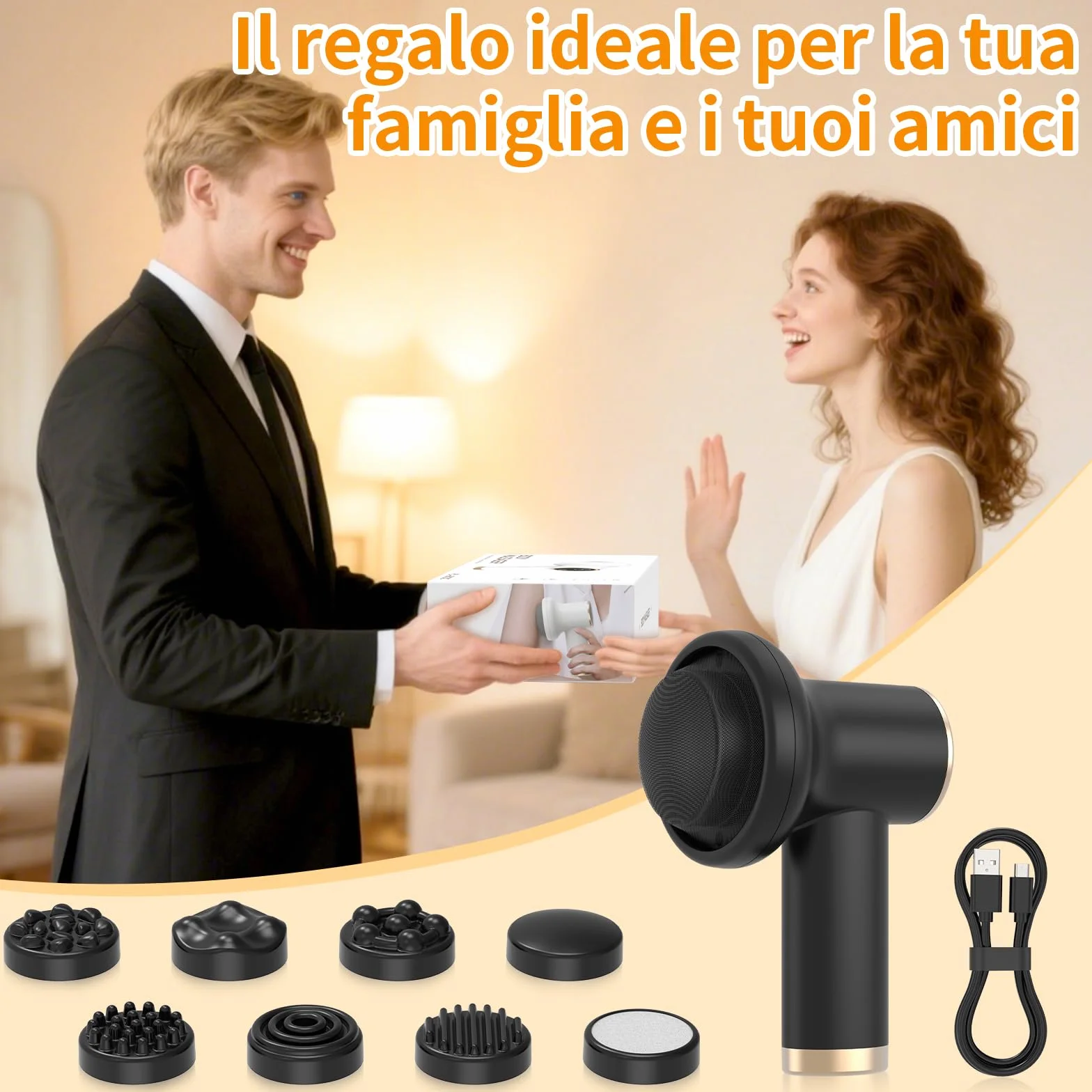 Massaggiatore Elettrico Anti-cellulite Senza Fili Nero, 9 Velocità e 8 Testine, Apparecchio Snellente Avanzato per Corpo e Braccia