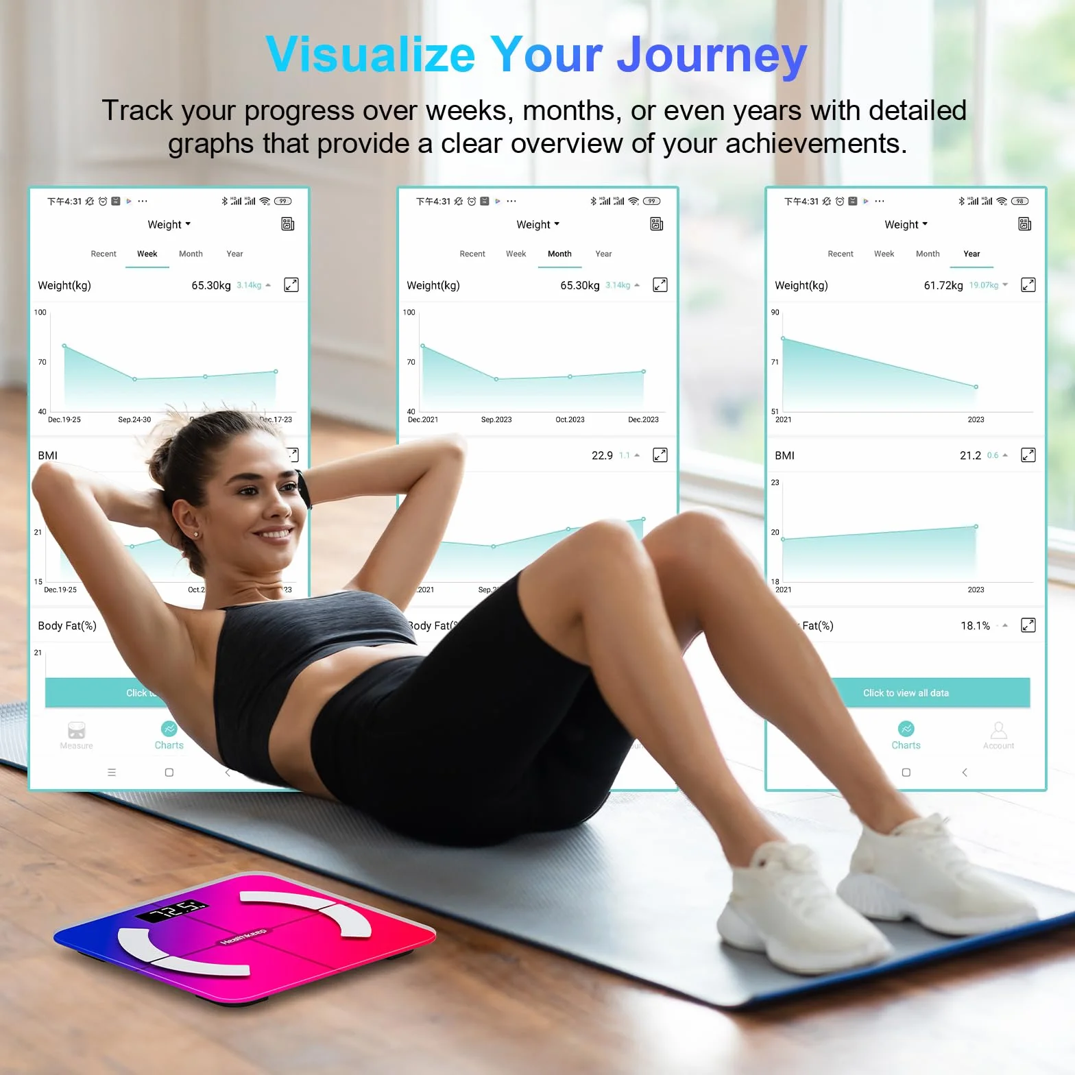 Healthkeep Bilancia Impedenzimetro Bluetooth alta precisione 13 indicatori per Android iOS Max 180kg 28x28 cm