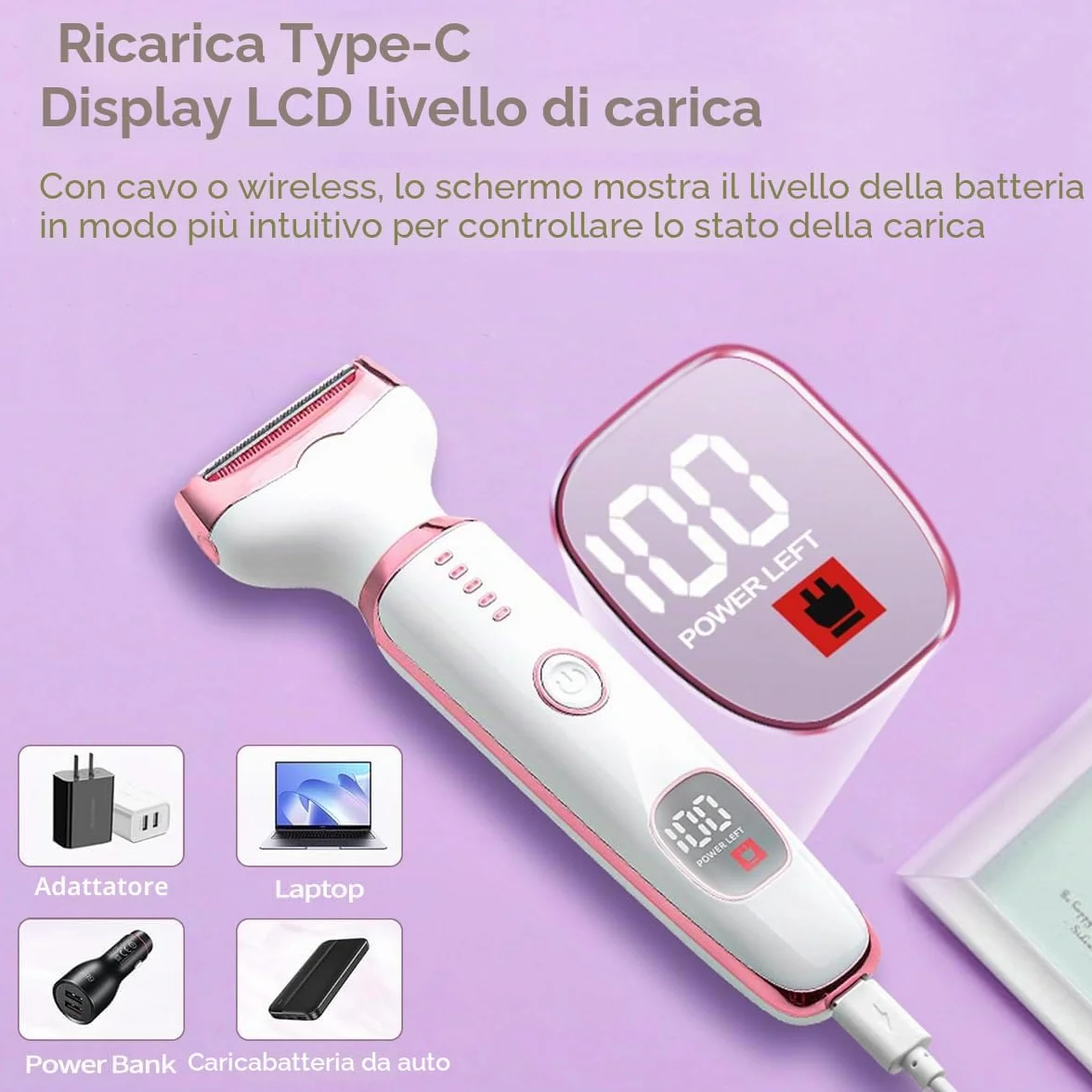 Rasoio Elettrico Donna, 5 in 1 Epilatore Viso Elettrico, Rasoio Parti Intime Donna, indolore Depilatore Elettrico Portatile per Corpo, Le Ascelle,La Linea Del Bikini,Le Sopracciglia e Il Peli Naso