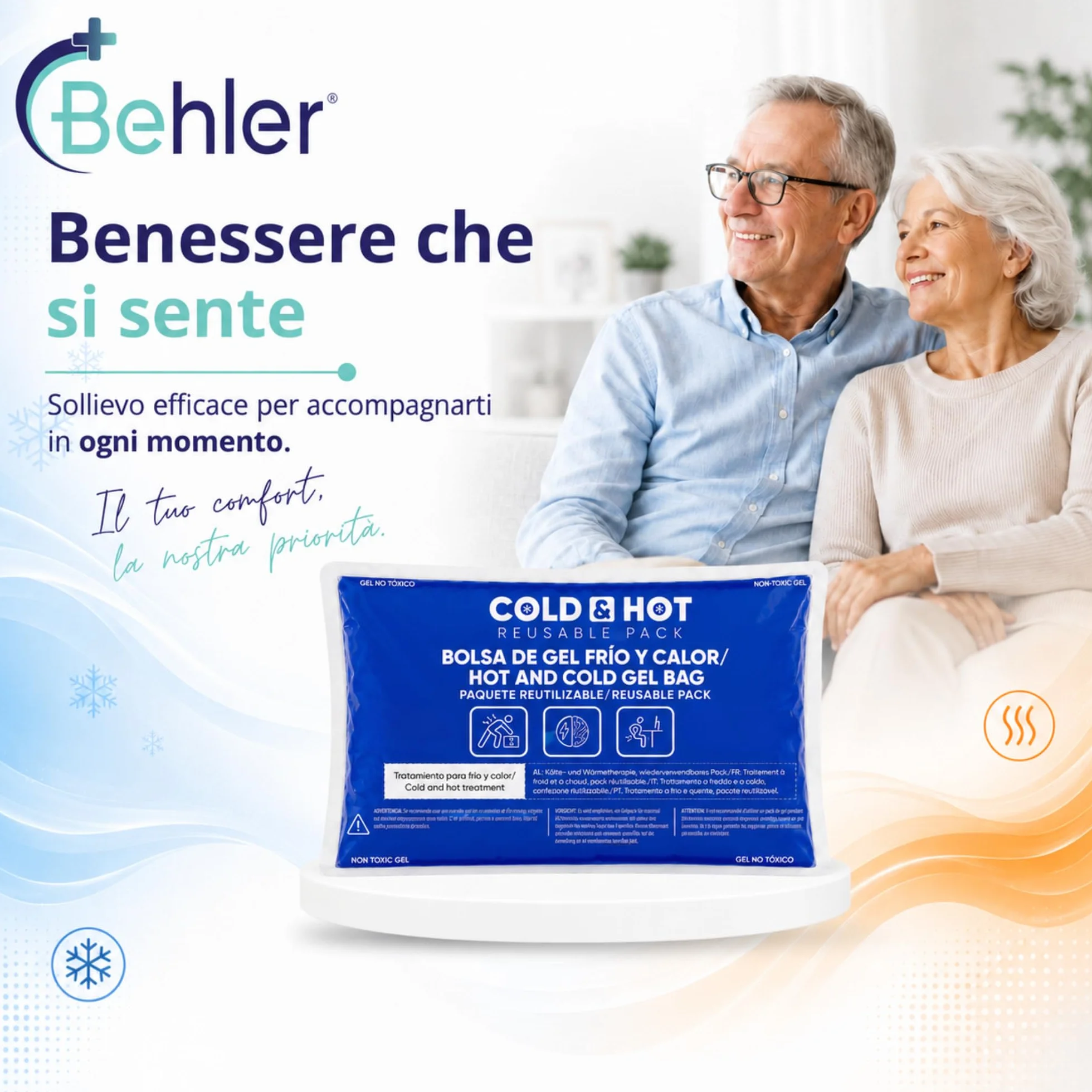 Ghiaccio Gel Riutilizzabile (26 x 15 cm) Compressa Fredda Calda Multifunzione per Terapie Dolori Muscolari Febbre Lesioni Sportive