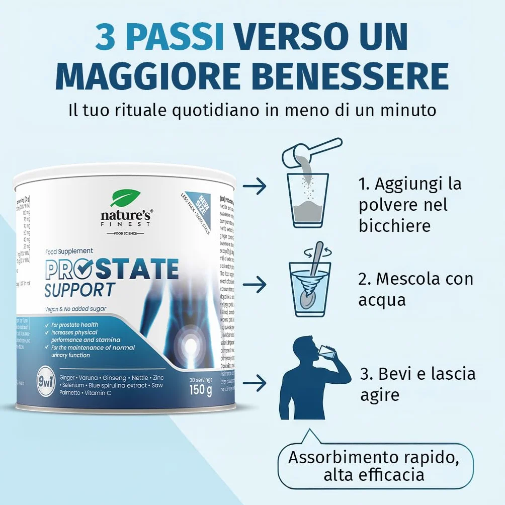 Nature's Finest PROstate Support Saw Palmetto Serenoa Repens Integratore Prostata Formula Naturale Varuna Ortica Ginseng Zinco Alta Bio-Disponibilità 150g