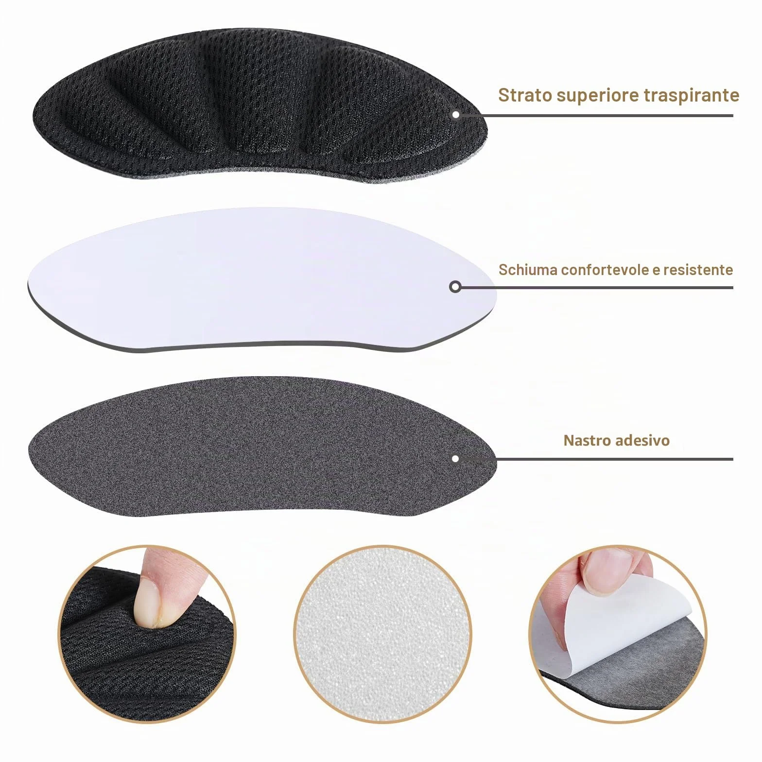 3 PAIA cuscinetti salva tallone per scarpe, proteggi tallone autoadesivo e antiscivolo, solette, inserti morbidi per prevenzione sfregamenti e un confort ottimale (nero)