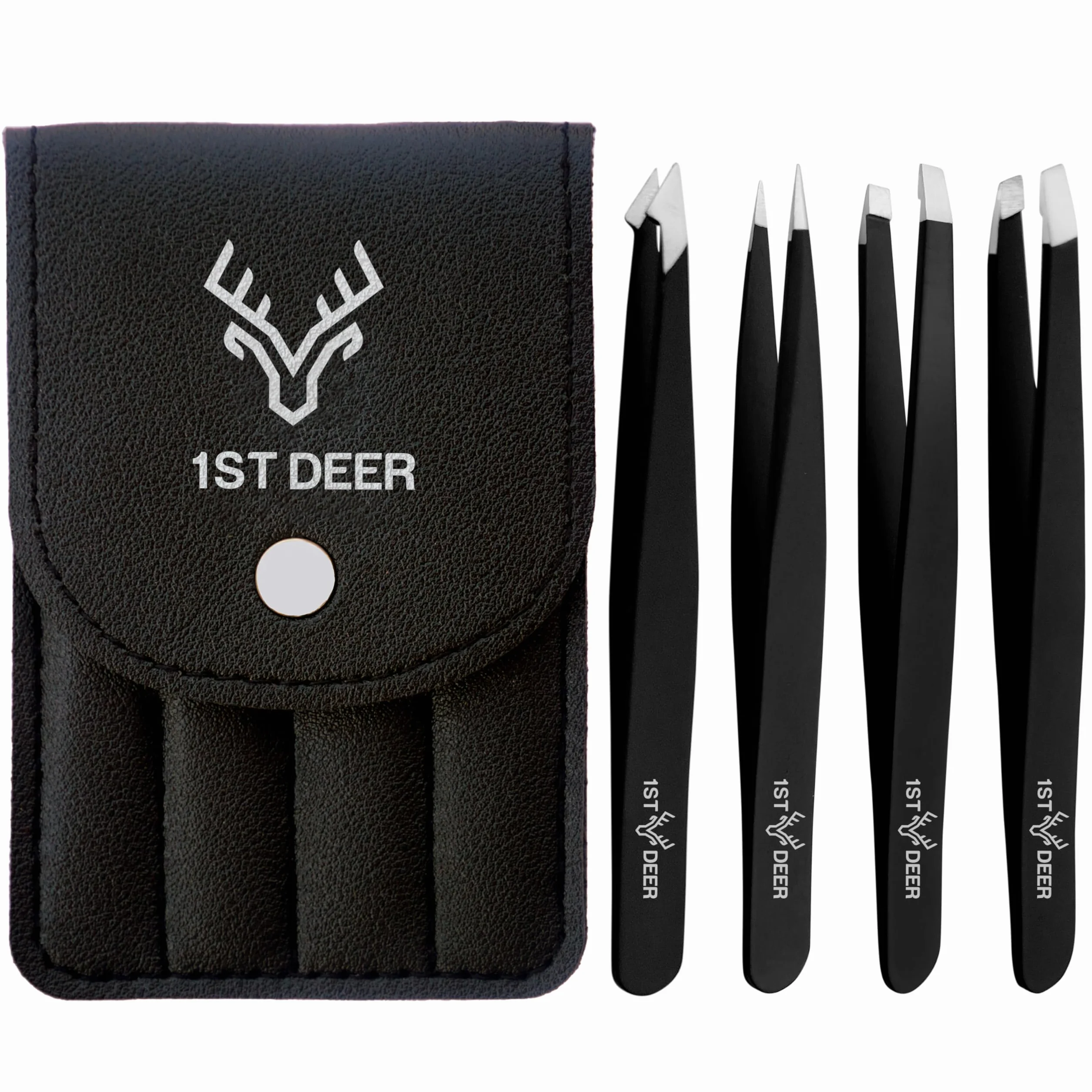 Pinzette - Set di 4 Pinzette di Precisione Professionali in Acciaio Inossidabile per Sopracciglia, Rimozione Peli del Viso, Peli Incarniti, Punti Neri e Zecche - Nero