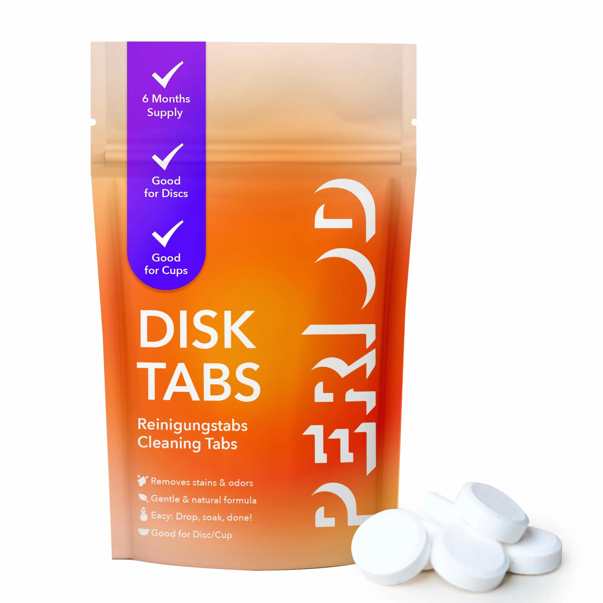 PERIOD Disk Tabs – Pulizia naturale per tazze mestruali e dischi mestruali – Rimuove macchie e odori ostinati senza danneggiare dischi e tazze – 6 mesi scorte