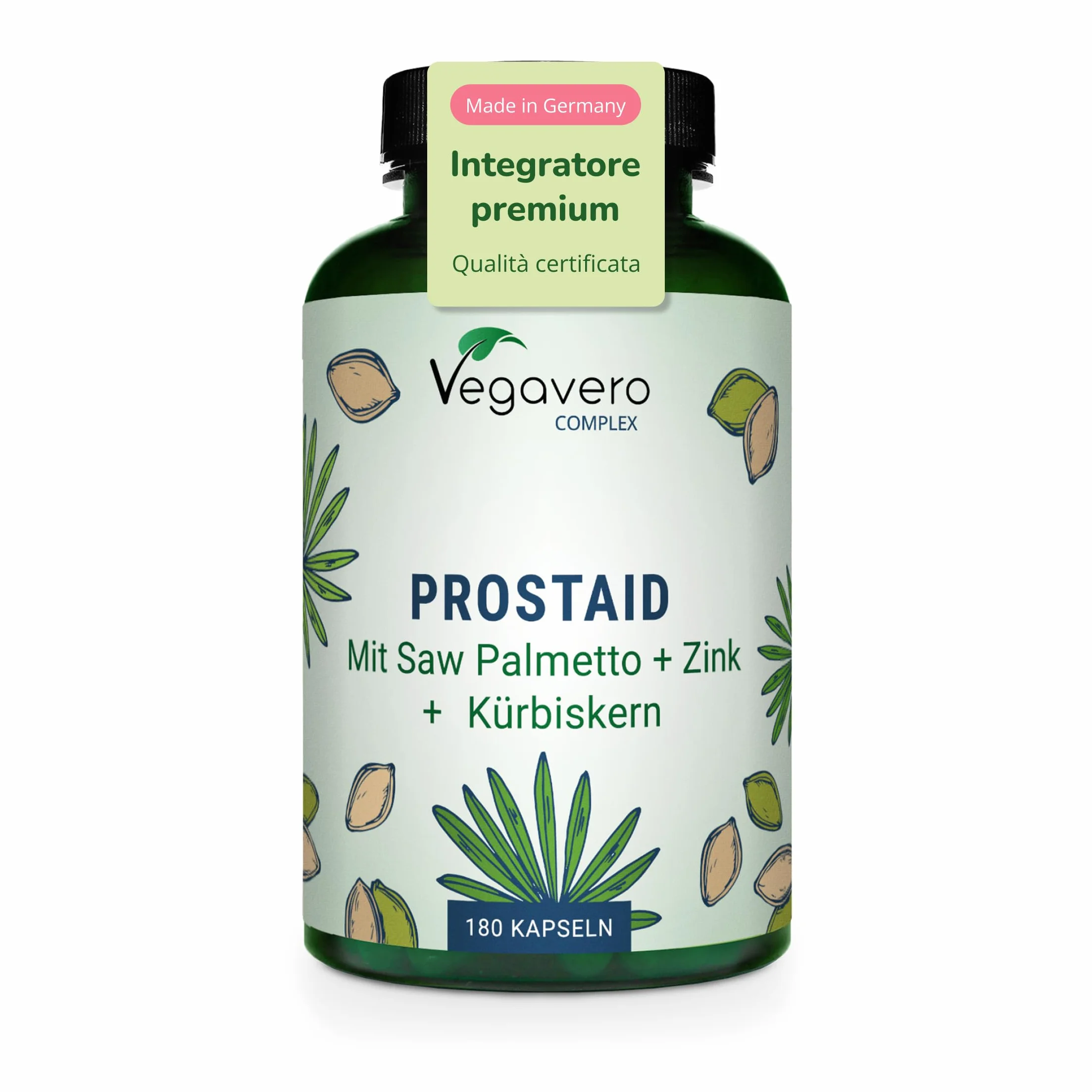 Vegavero® Integratore PROSTATA 180 capsule Serenoa Repens Ortica Zucca Zinco Selenio Acidi Grassi