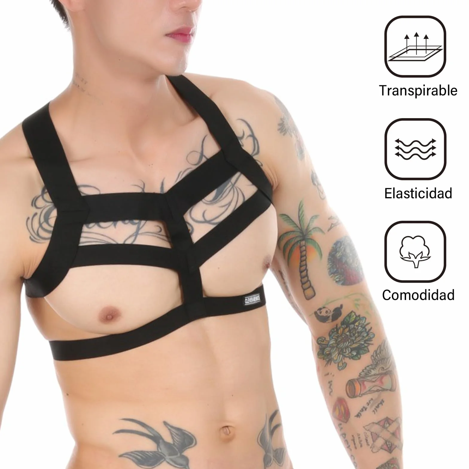 Imbracatura Cintura Nylon Elastico Corpo Petto Tracolla Sexy Halter Cosplay Club Wear (H-Nero)