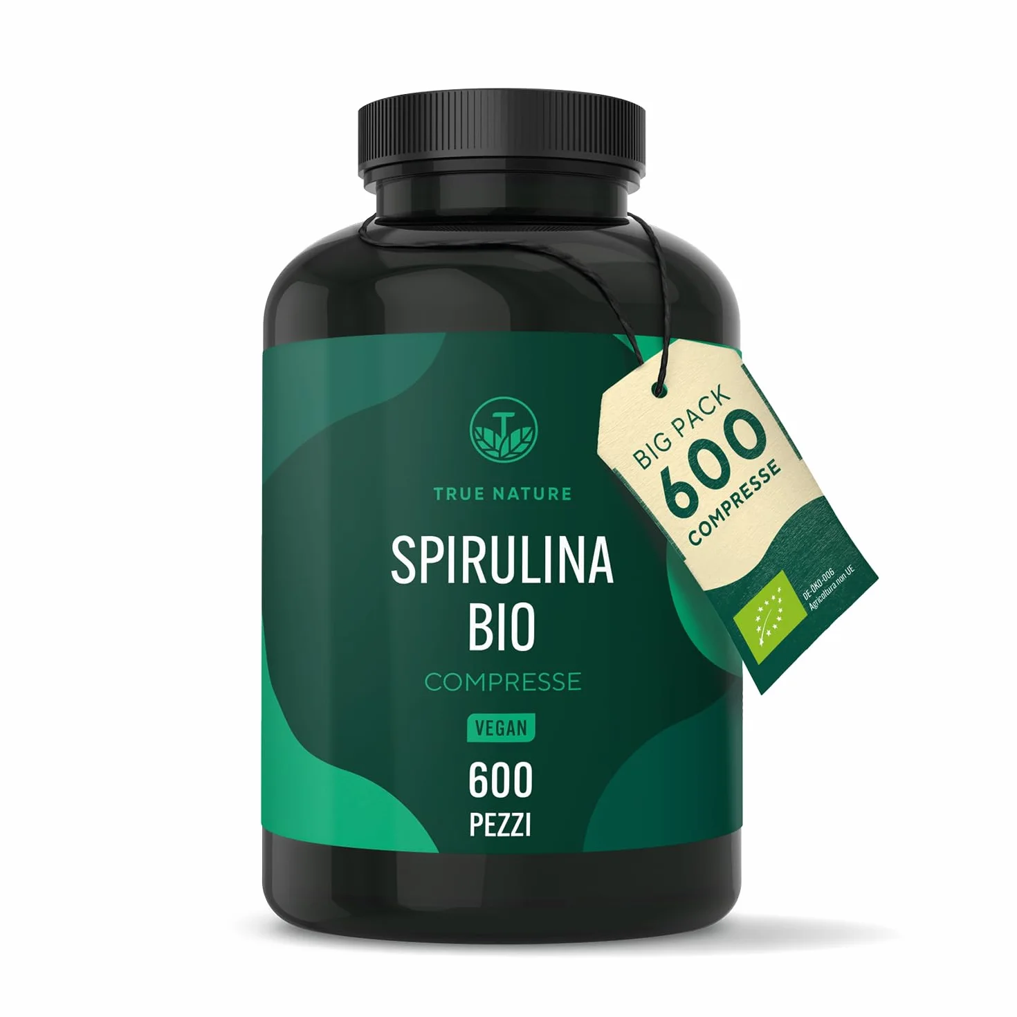TRUE NATURE Spirulina Bio 600 compresse 500 mg 4000 mg dose giornaliera Ricca di ficocianina e proteine