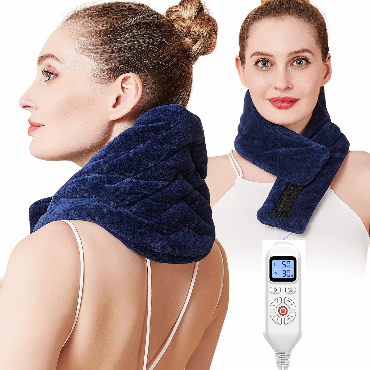 JOBYNA Termoforo Cervicale Elettrico, Termoterapia Scaldacollo Cuscino Cervicale Termico per Alleviare il Dolore, 5 secondi Riscaldamento Rapido, 30-70℃ e 10-90 minuti Regolabile